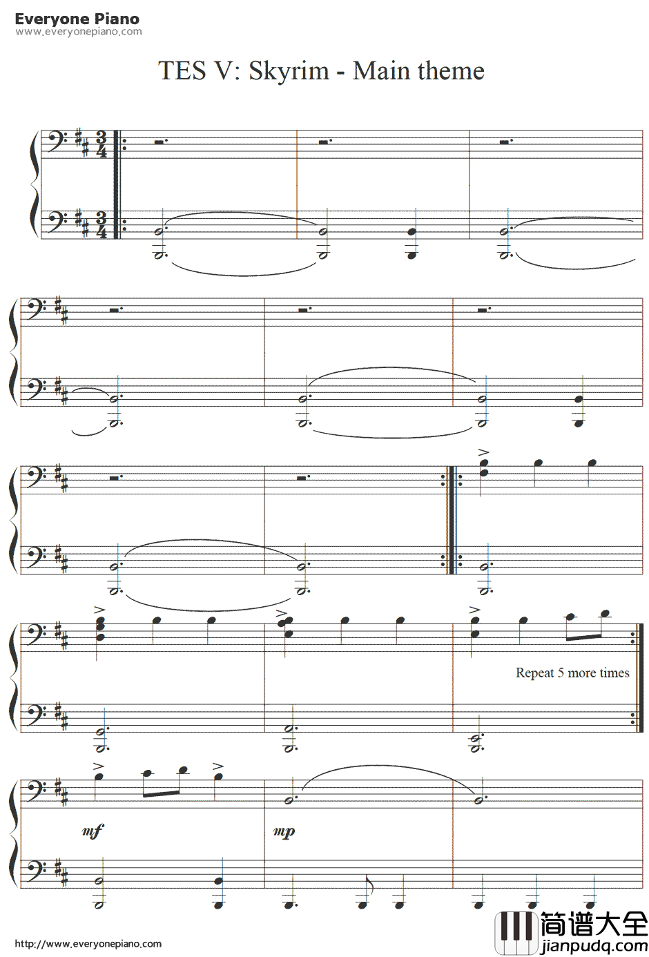 上古卷轴5：天际主题曲钢琴谱_Jeremy_Soule