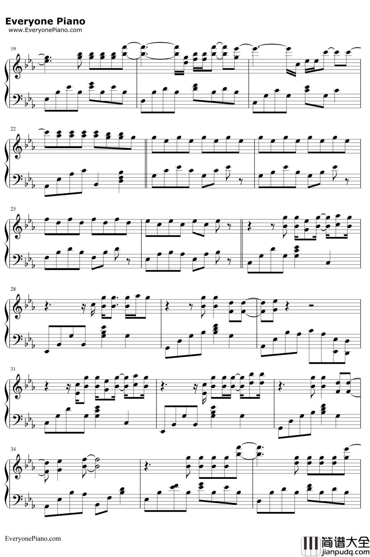 DOWN钢琴谱_杰森·沃克JasonWalker_吸血鬼日记插曲