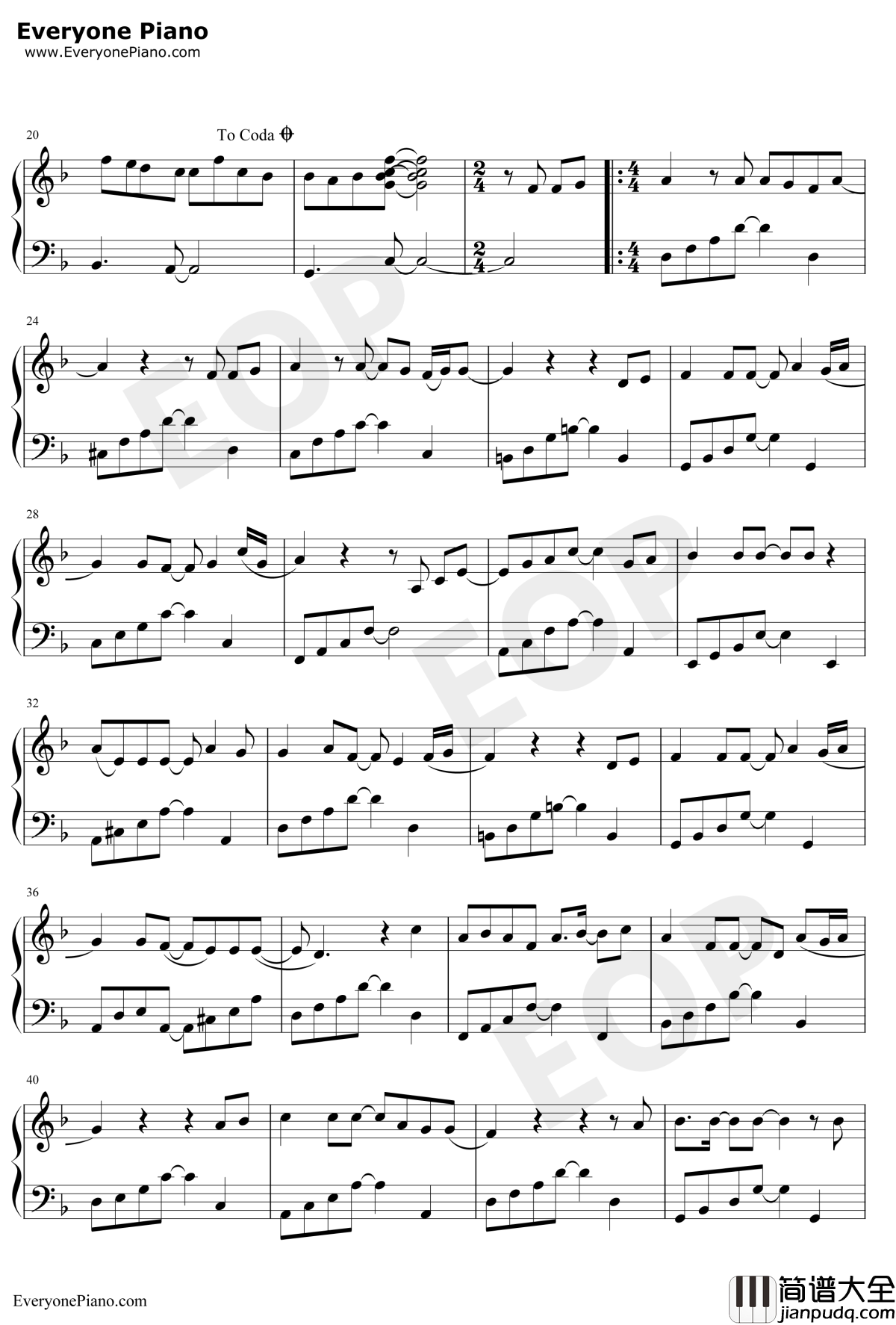 那天以后钢琴谱_高耀太_韩剧火鸟插曲