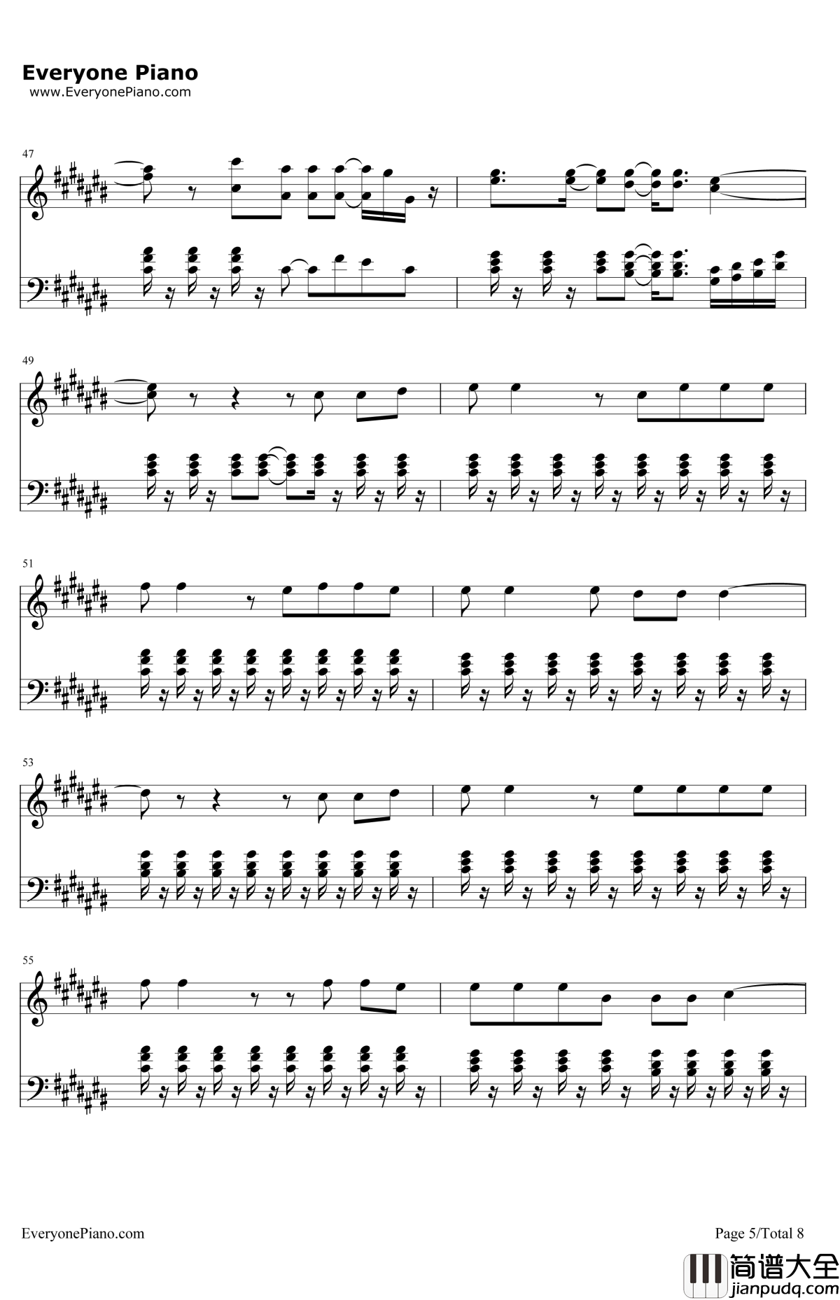 TryEverything钢琴谱_Shakira_疯狂动物城主题曲