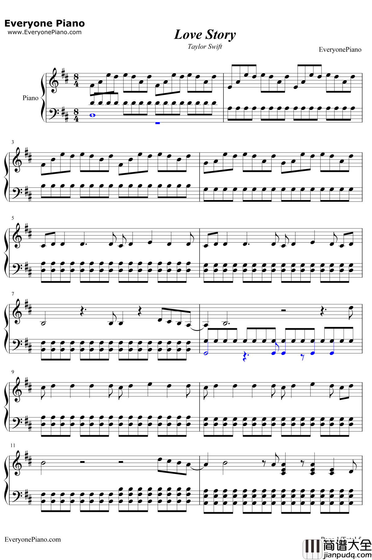 Love_Story钢琴谱_TaylorSwift_爱的故事