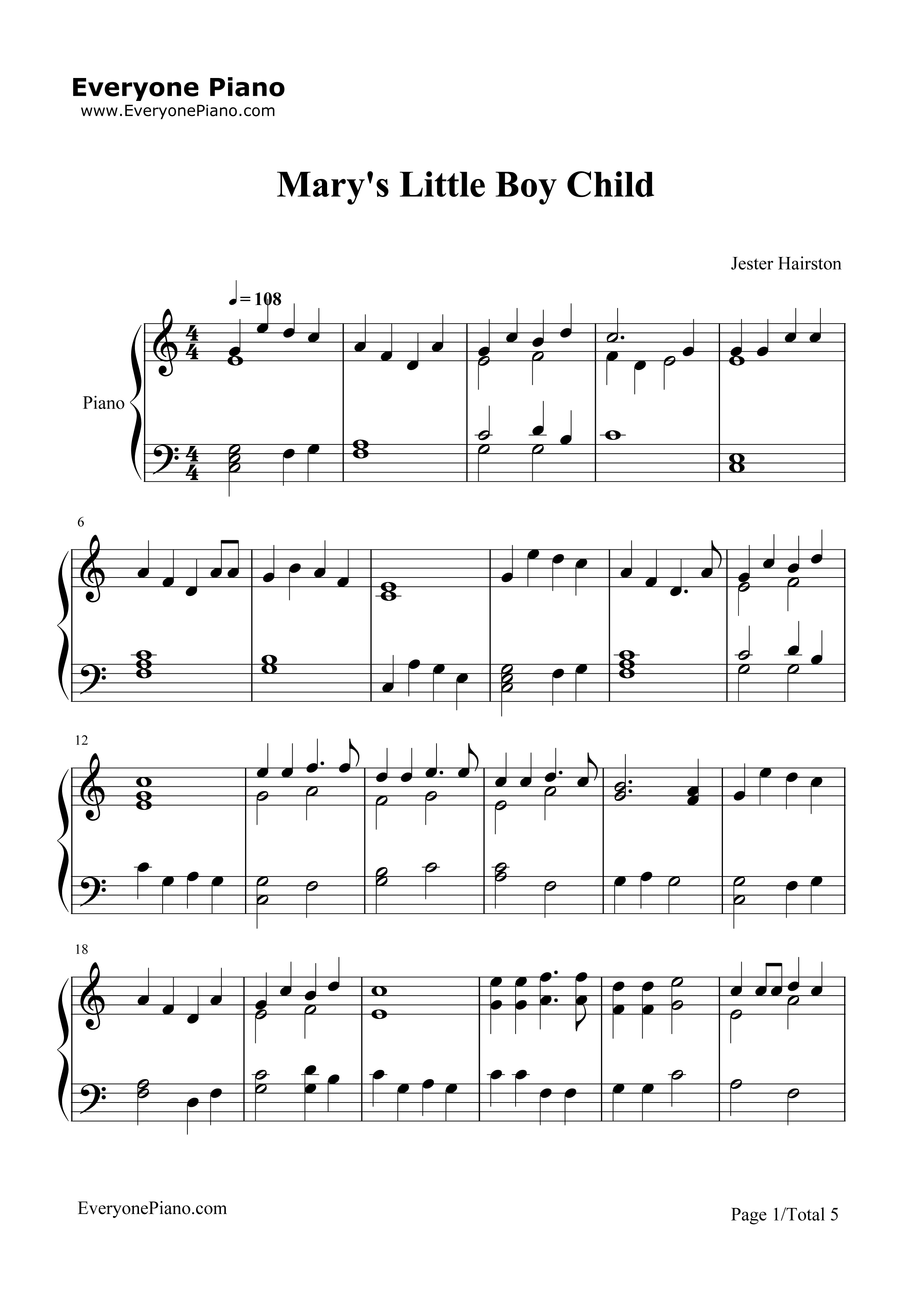 Marys_Boy_Child钢琴谱_Jester_Hairston