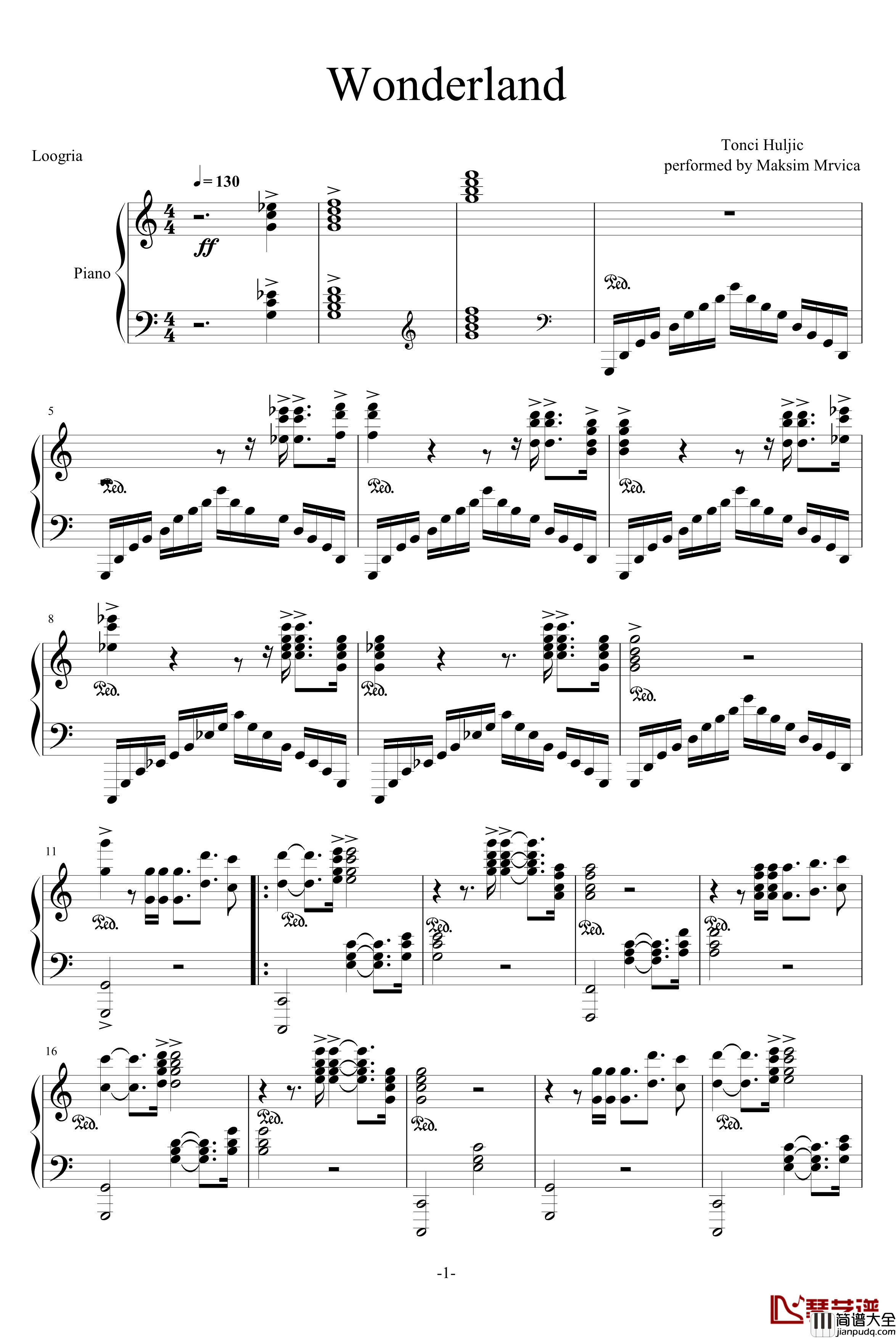Wonderland钢琴谱_Tonci_Huljic_马克西姆_Maksim·Mrvica