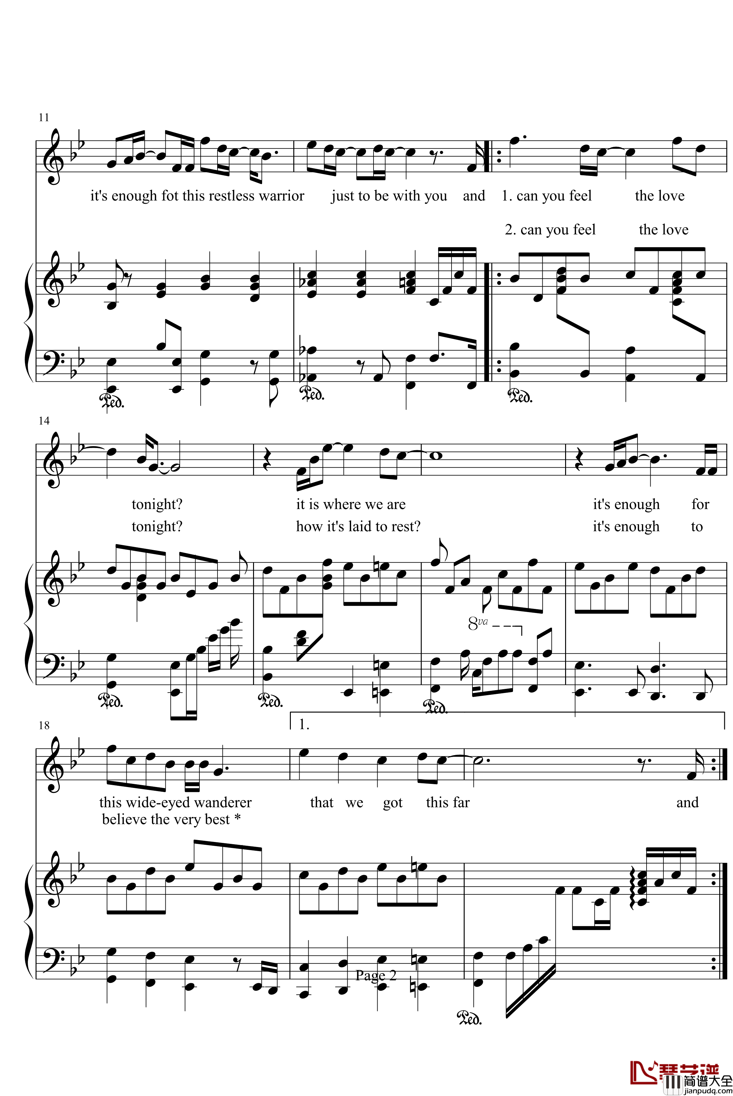 狮子王主题曲钢琴谱_影视