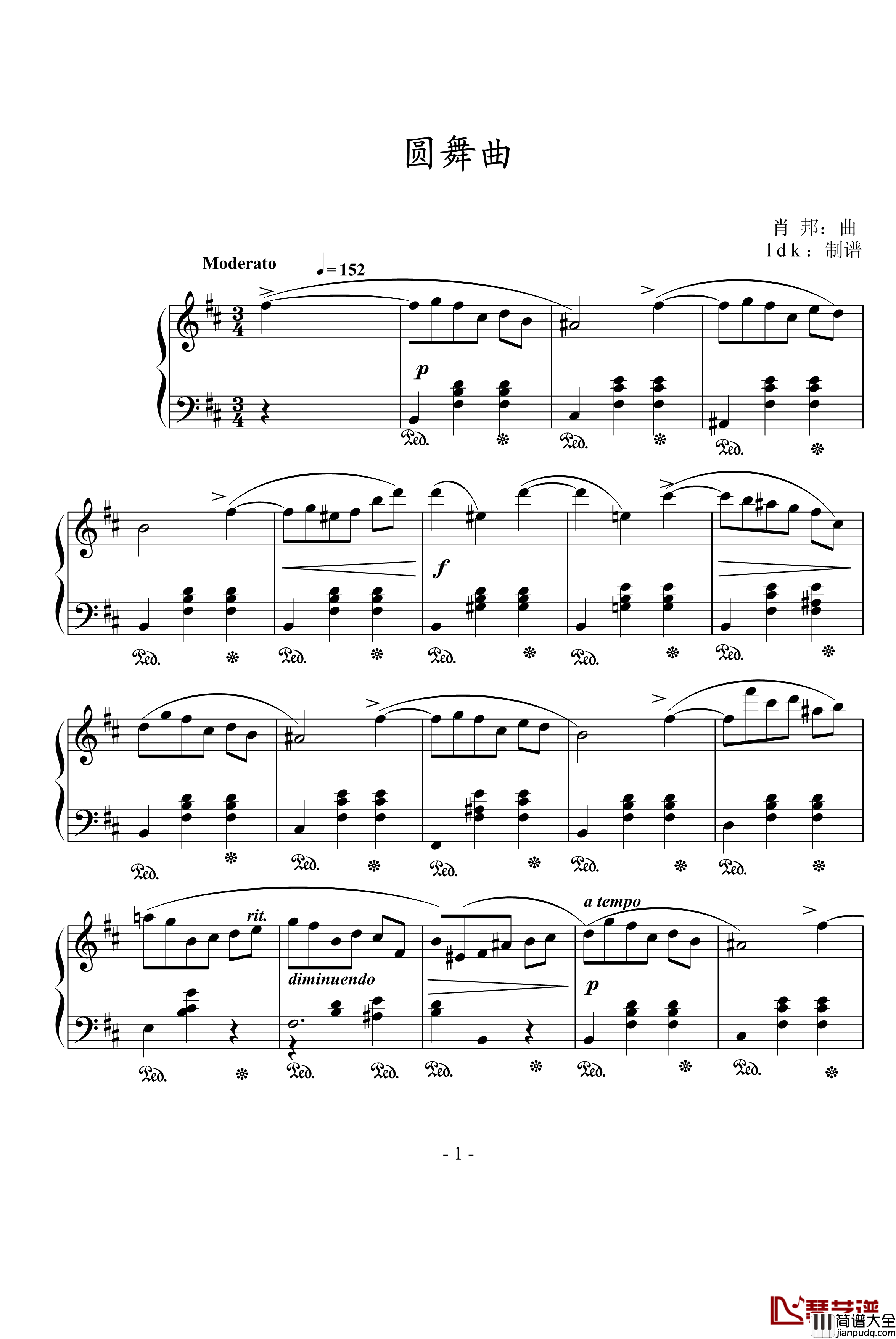 圆舞曲钢琴谱_肖邦_chopin