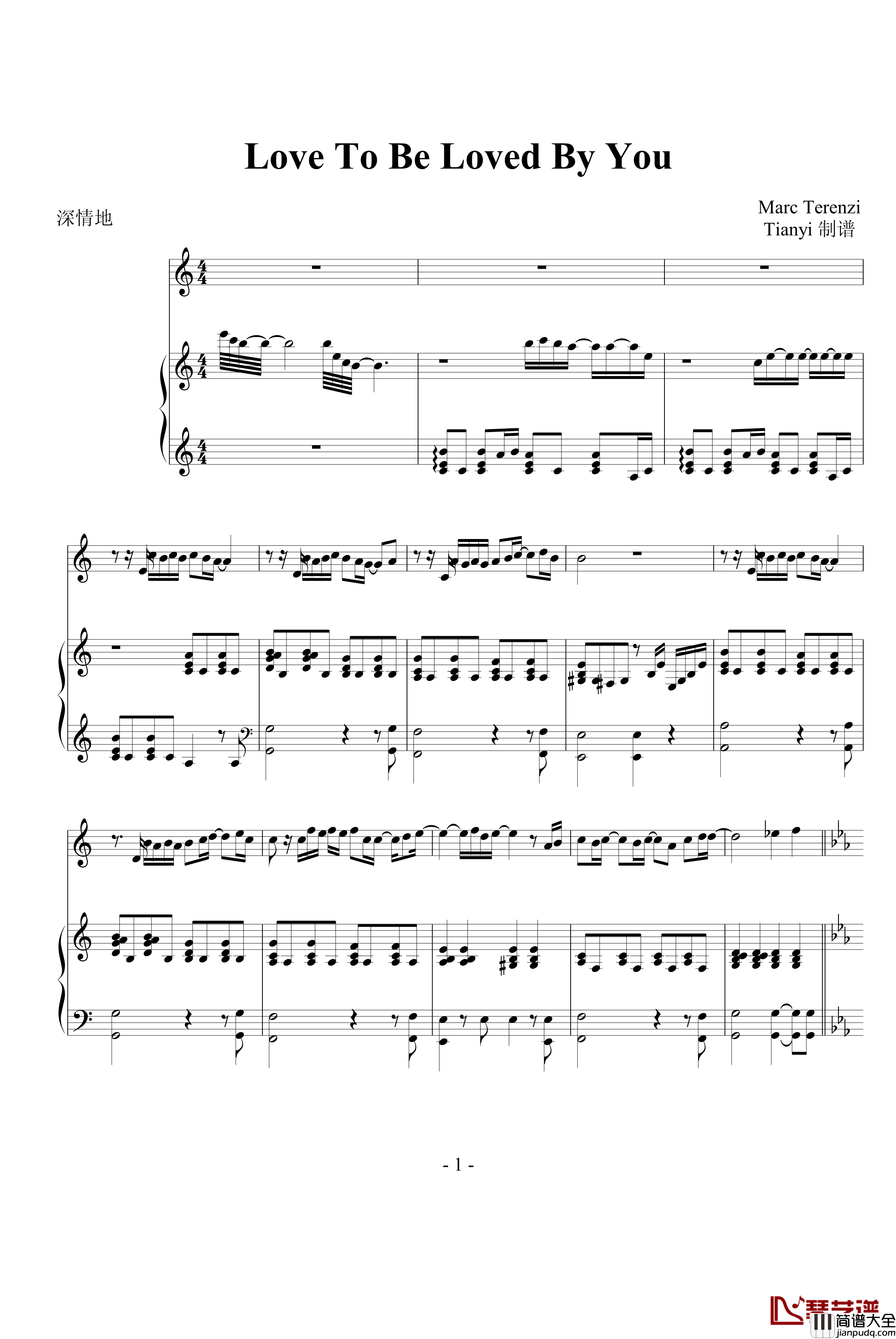Love_To_Be_Loved_By_You钢琴谱_C大调版_Marc_Terenzi