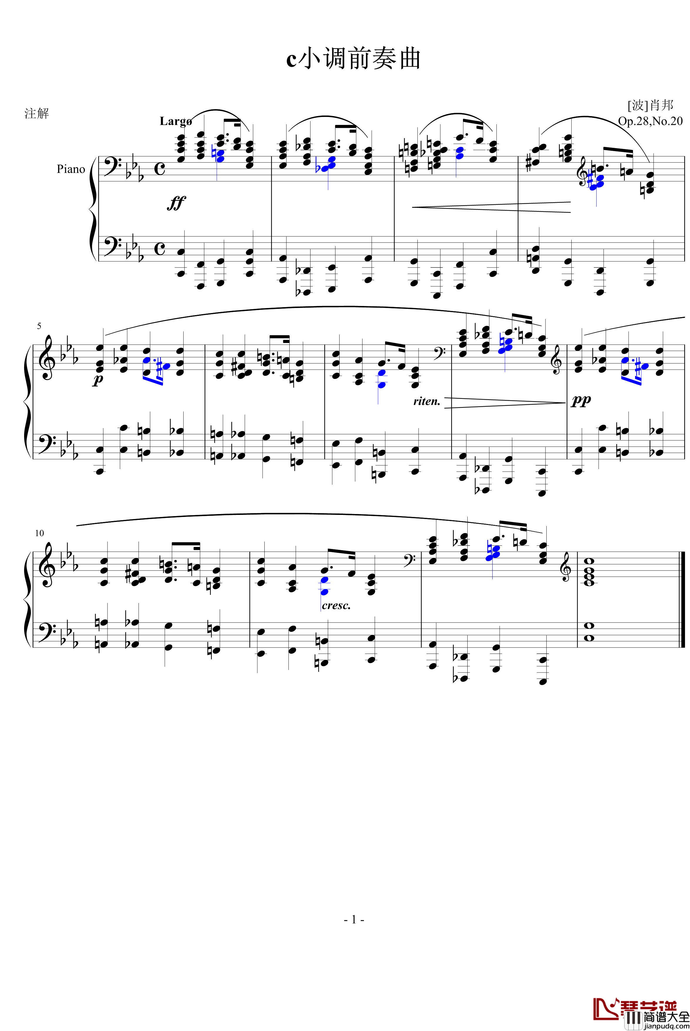 c小调前奏曲钢琴谱_肖邦_chopin