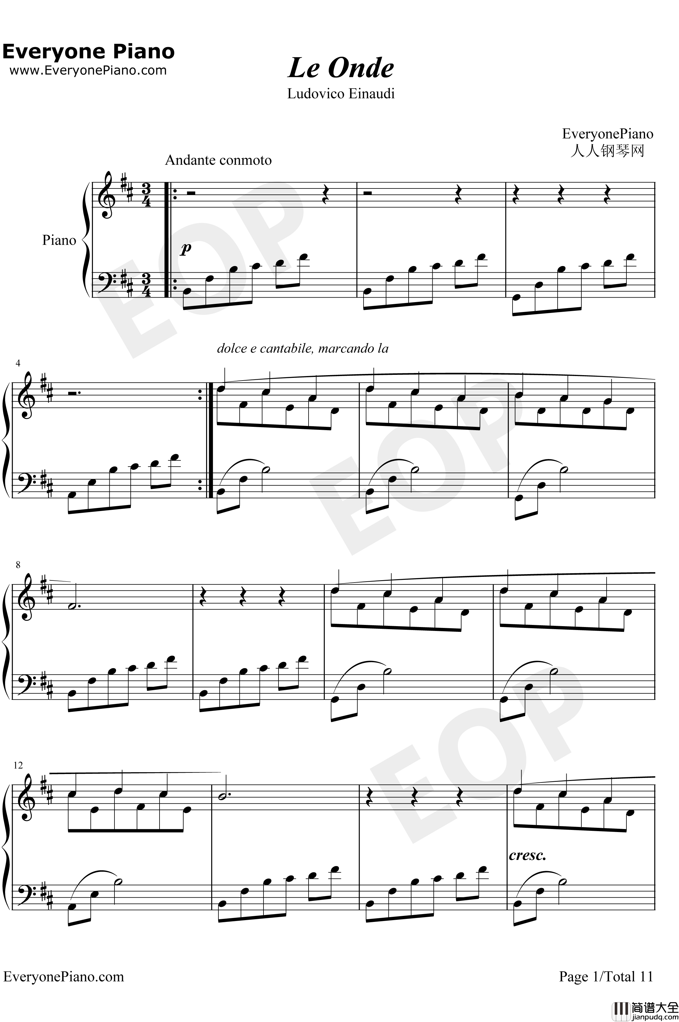 Le_Onde钢琴谱_LudovicoEinaudi