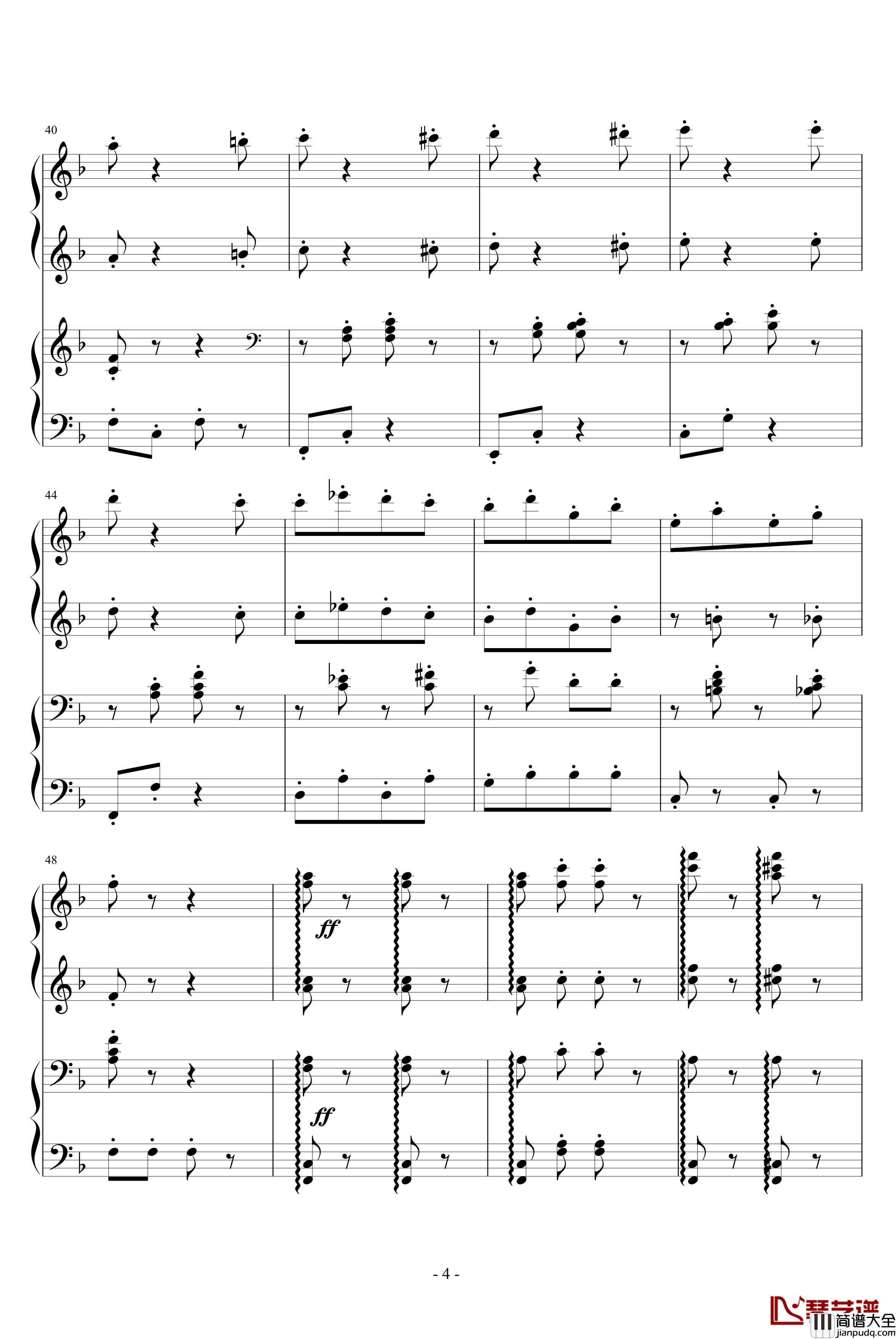 拨奏波尔卡舞曲钢琴谱_四手联弹_约翰·施特劳斯