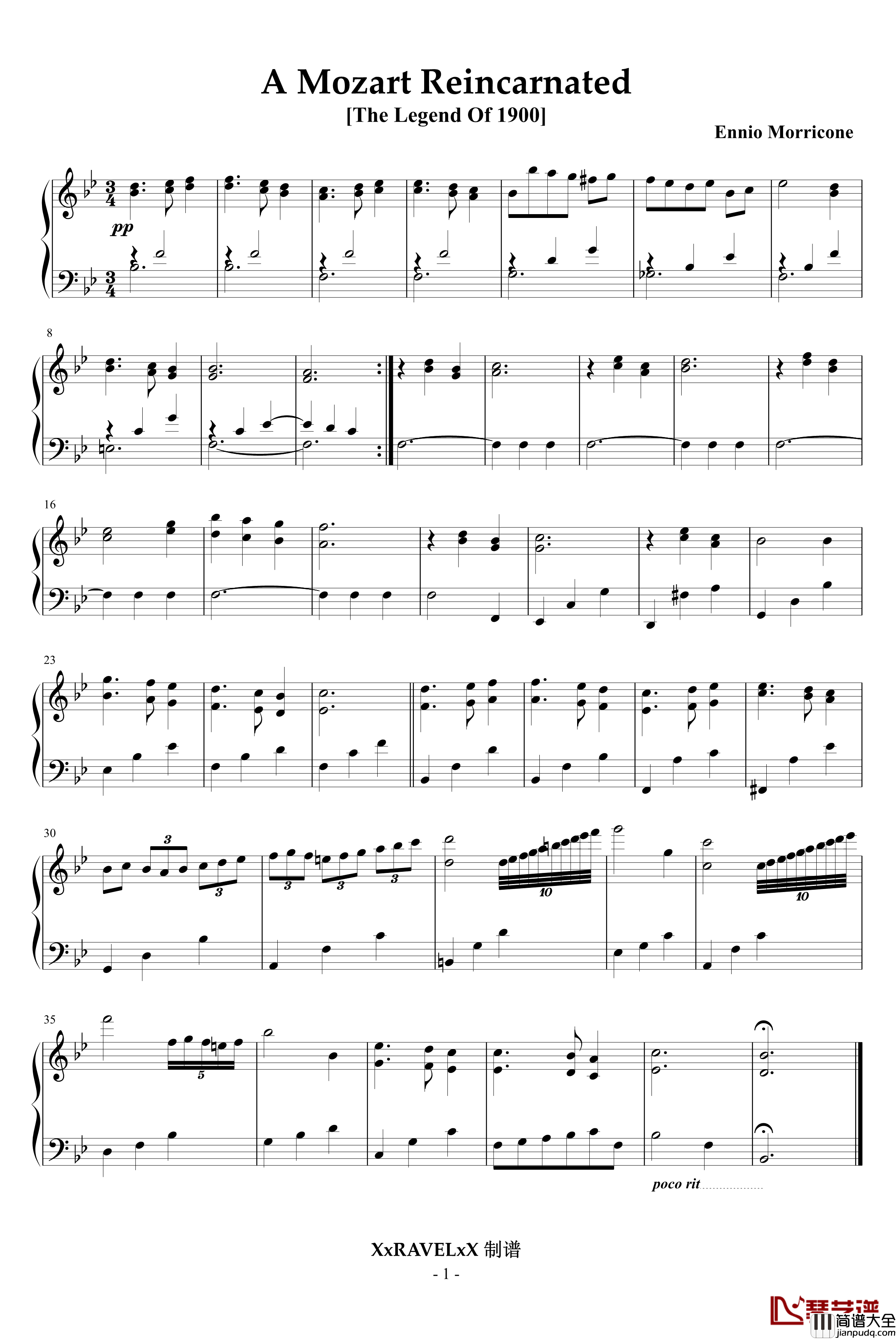 A_Mozart_Reincarnated钢琴谱_海上钢琴师