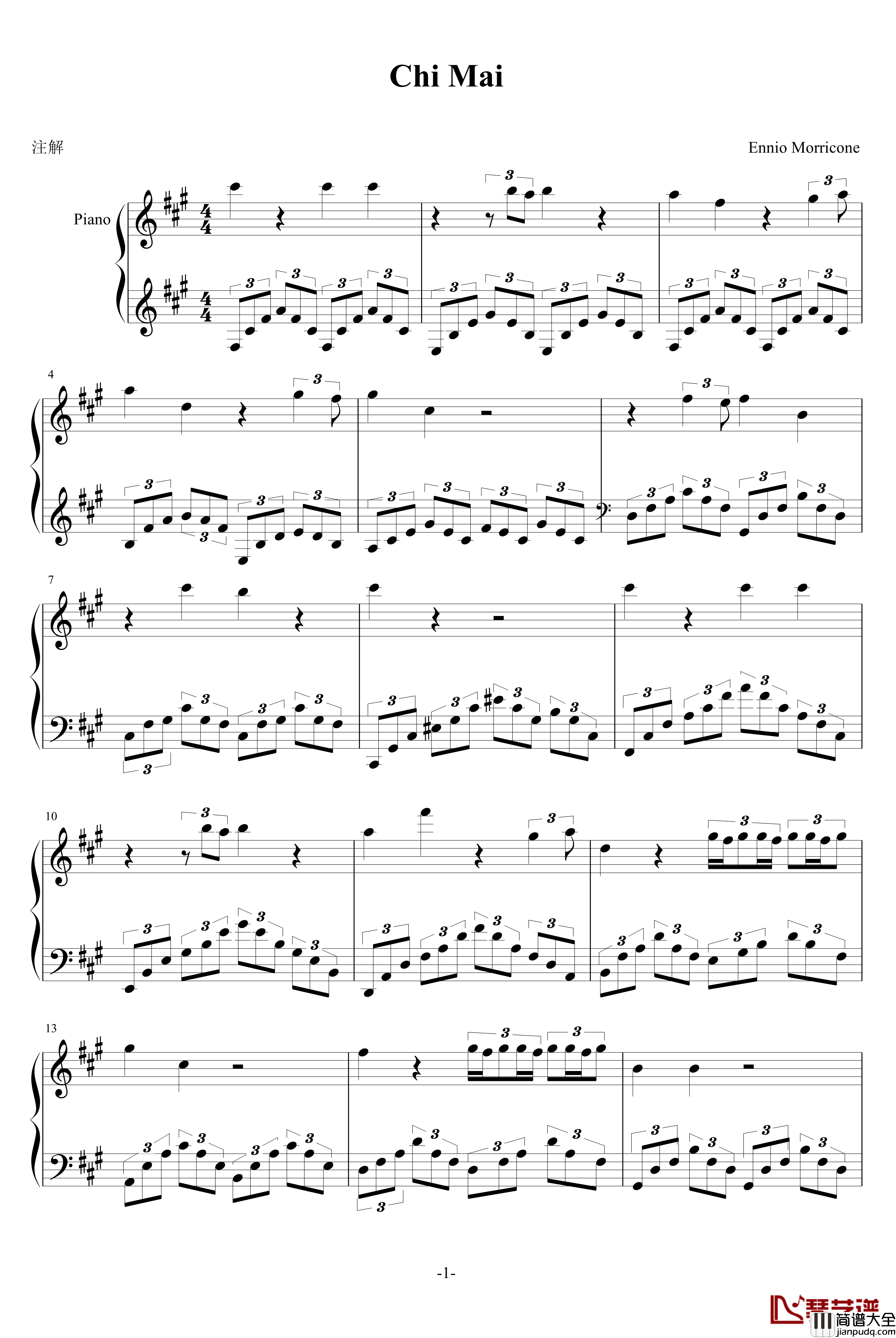 Chi_Mai钢琴谱_Who_Ever_Ennio_Morricone