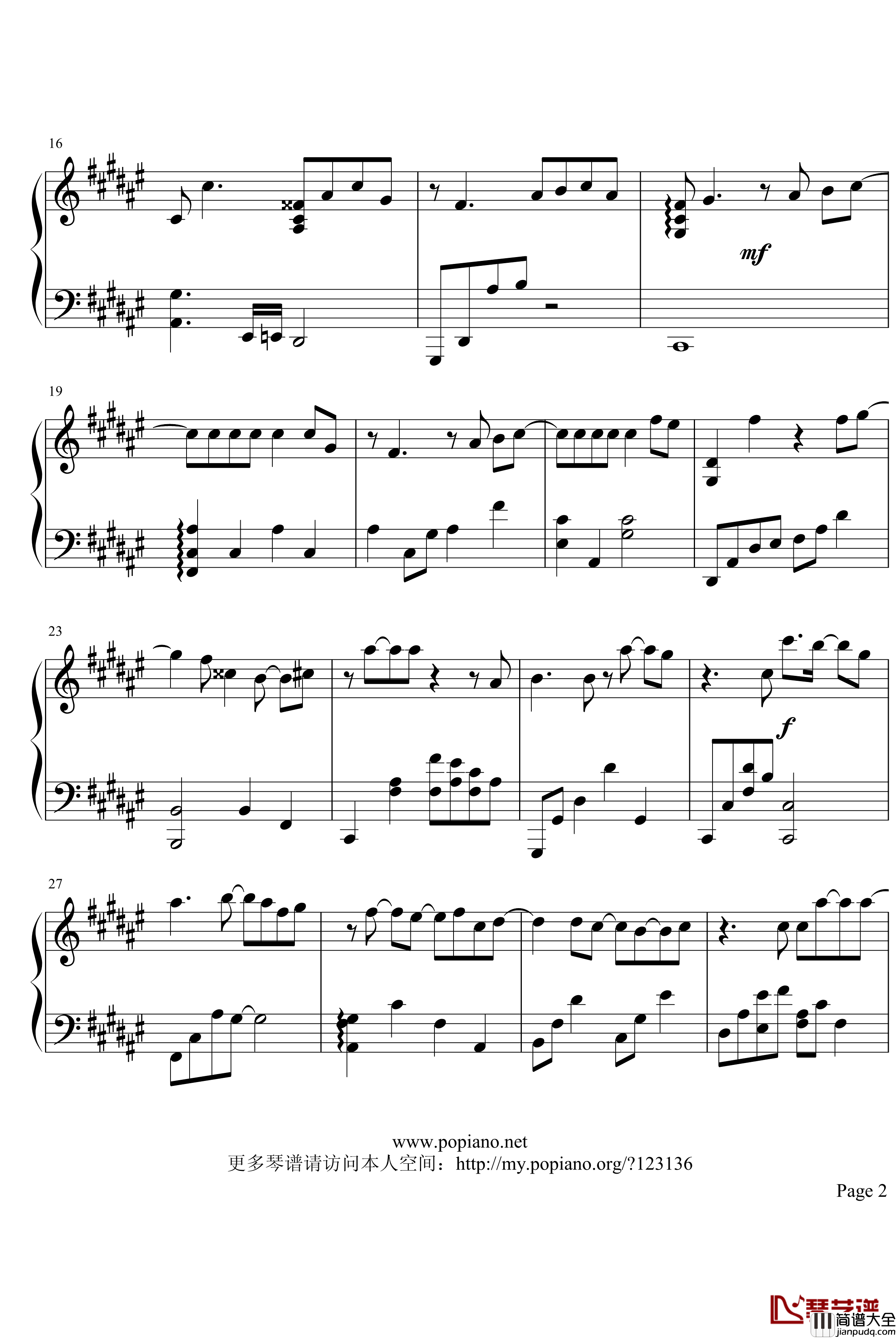 不想懂得钢琴谱_张韶涵