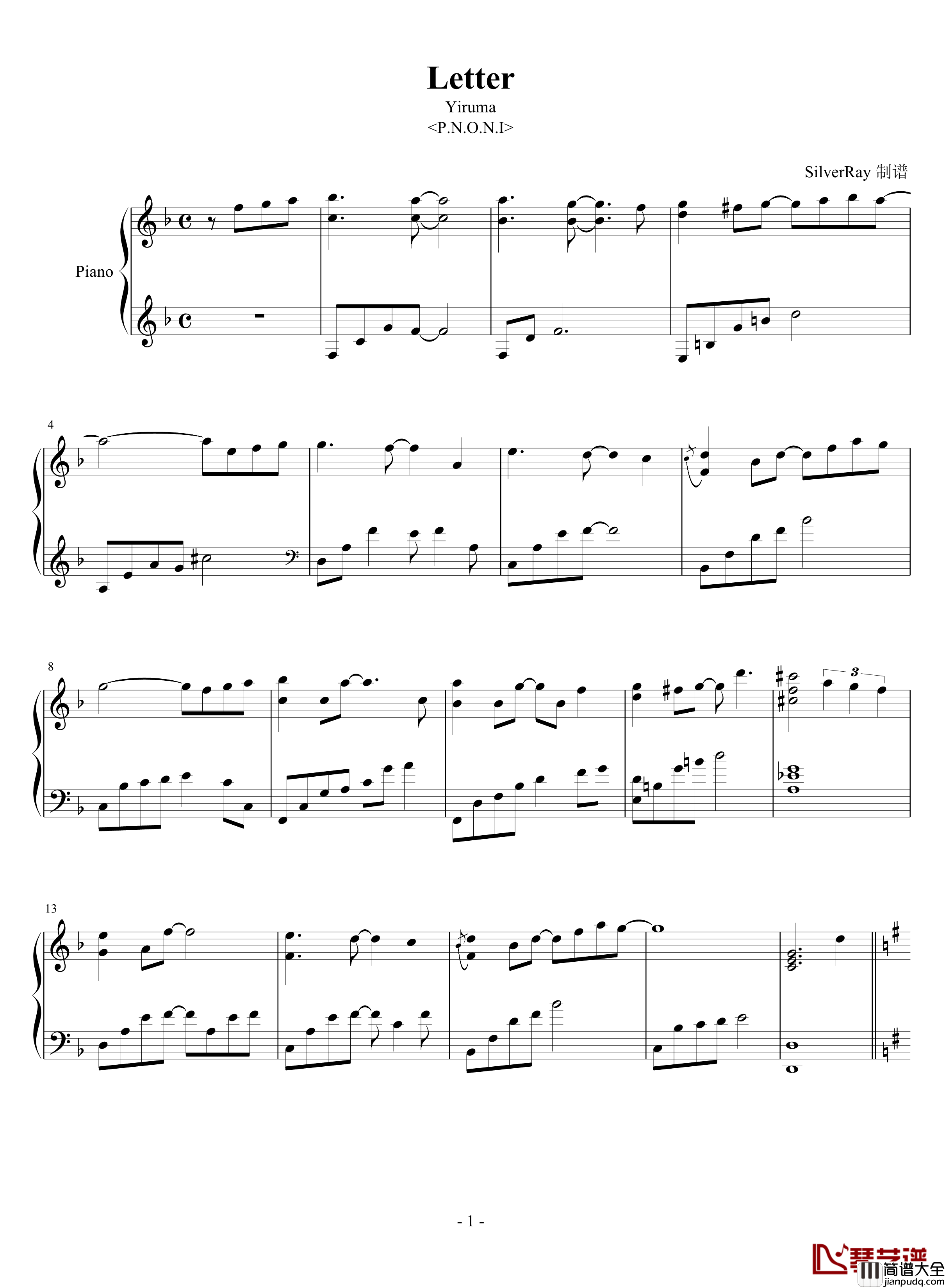 Letter钢琴谱_Yiruma