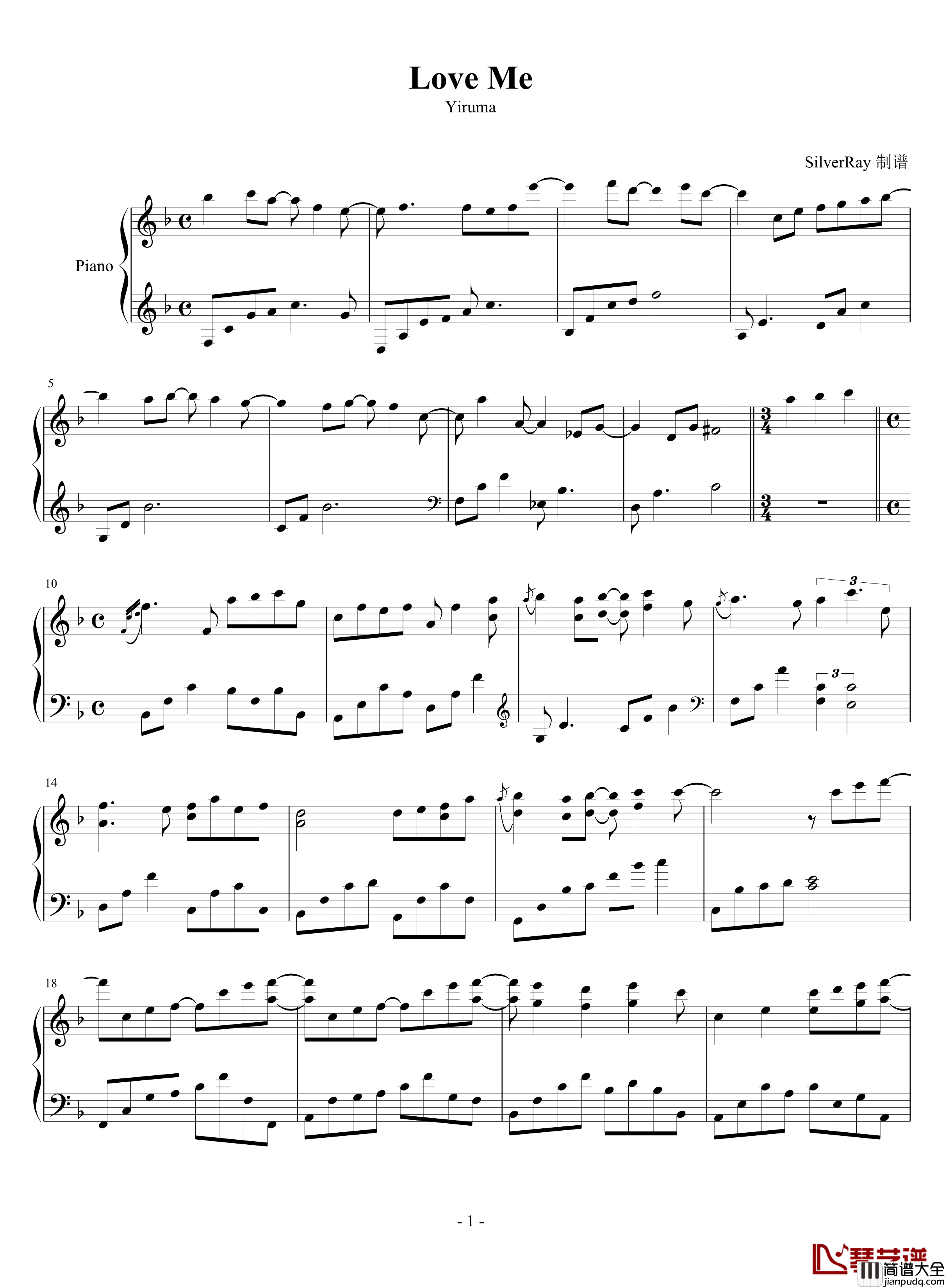 Love_Me钢琴谱_SilverRay版_Yiruma