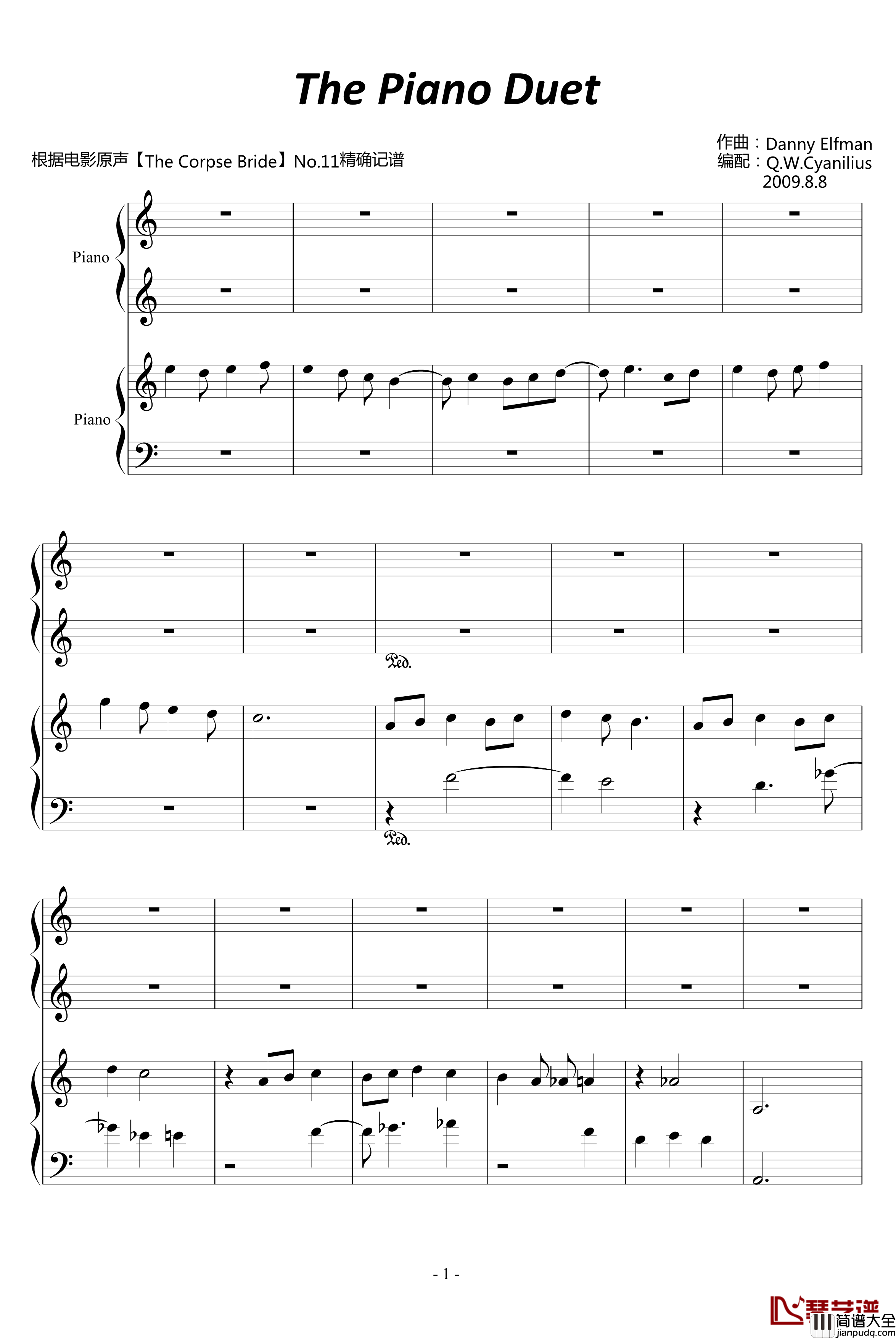 僵尸新娘钢琴谱_Danny_Elfman