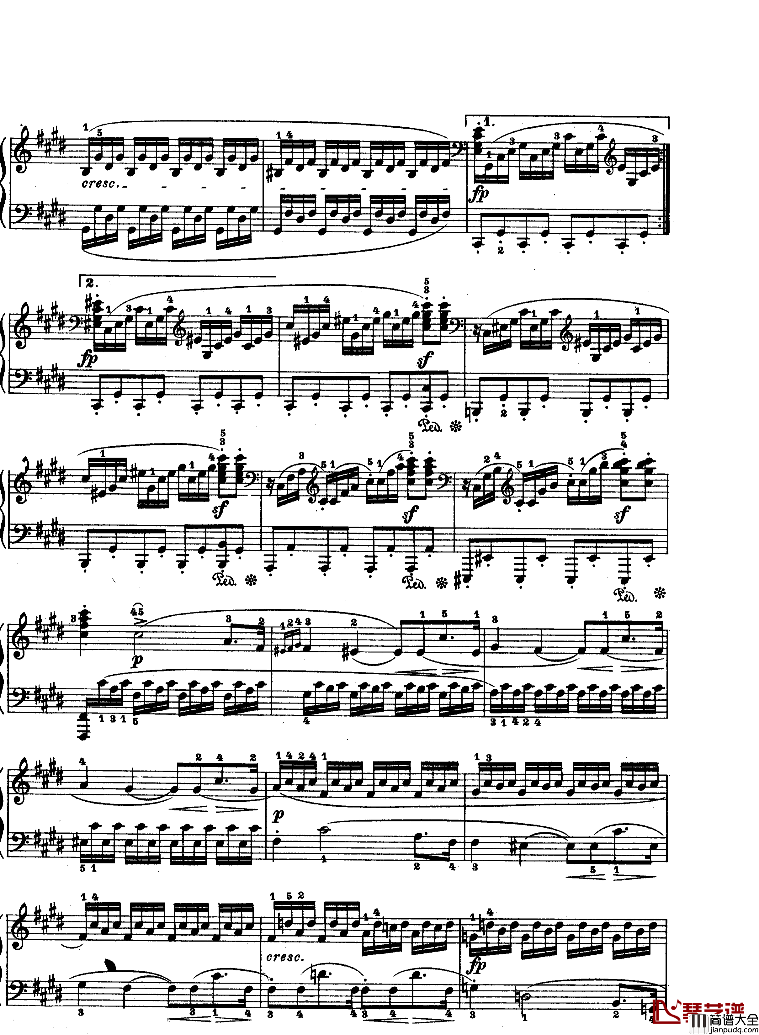 月光曲钢琴谱_第十四钢琴奏鸣曲_Op.27_No.2_贝多芬_beethoven