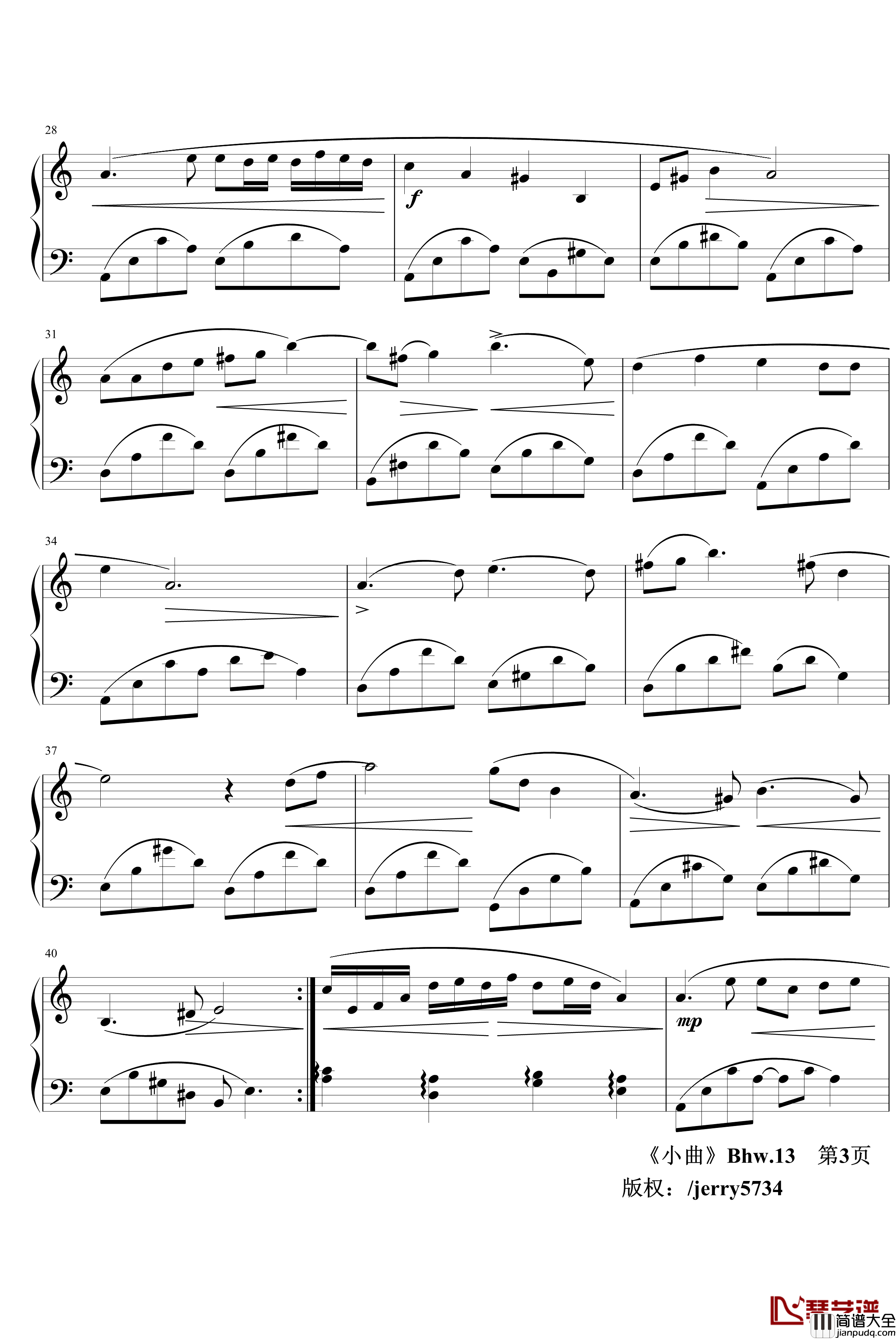 小曲Bhw.13钢琴谱_jerry5743