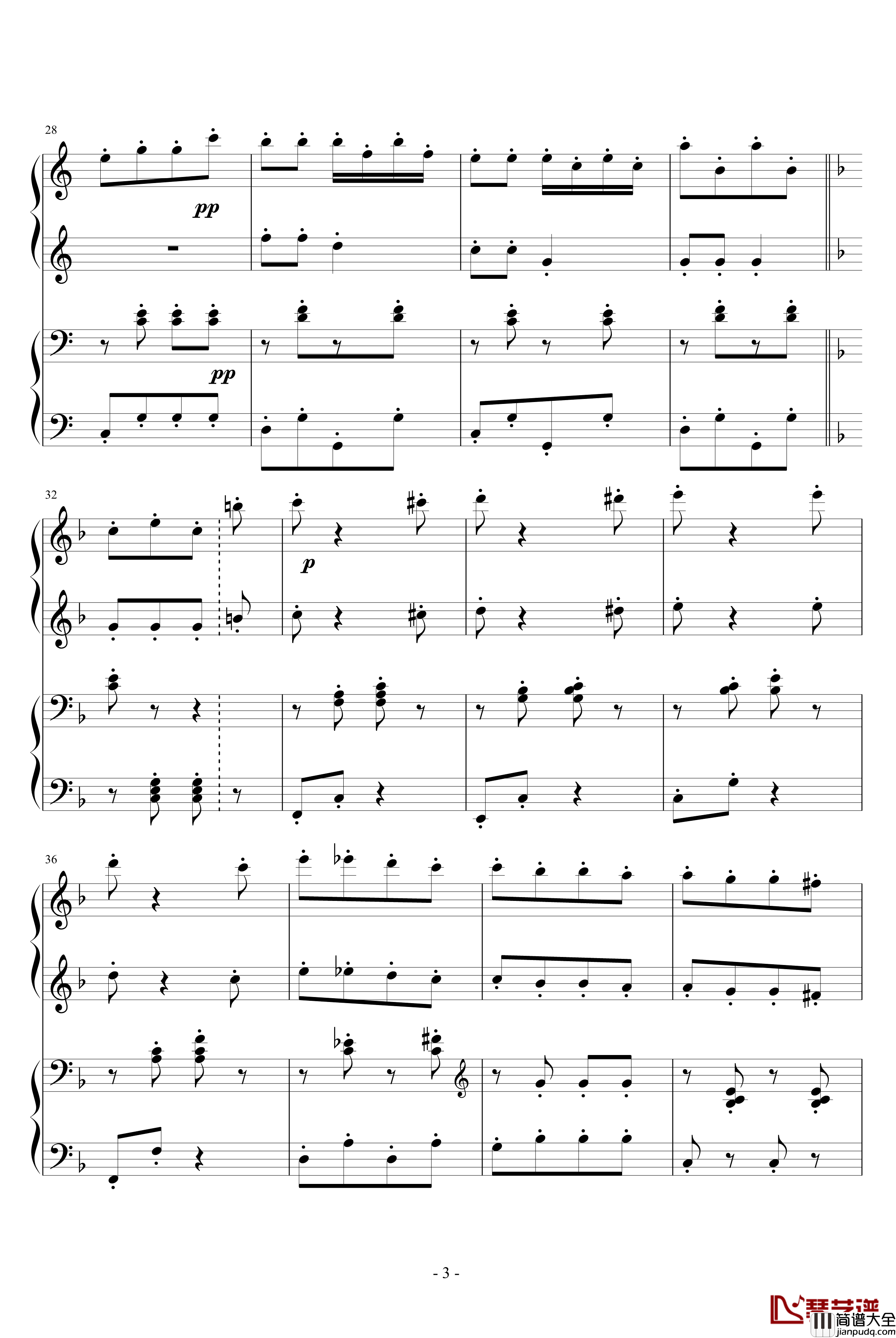 拨奏波尔卡舞曲钢琴谱_四手联弹_约翰·施特劳斯