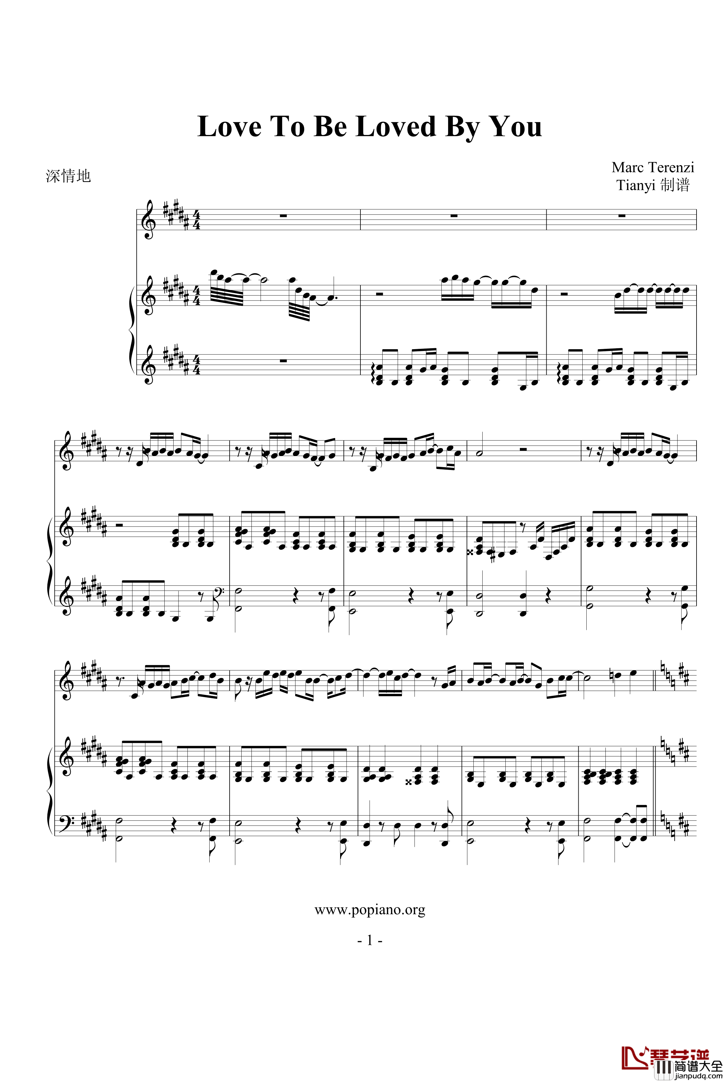 Love_To_Be_Loved_By_You钢琴谱_原版_Marc_Terenzi