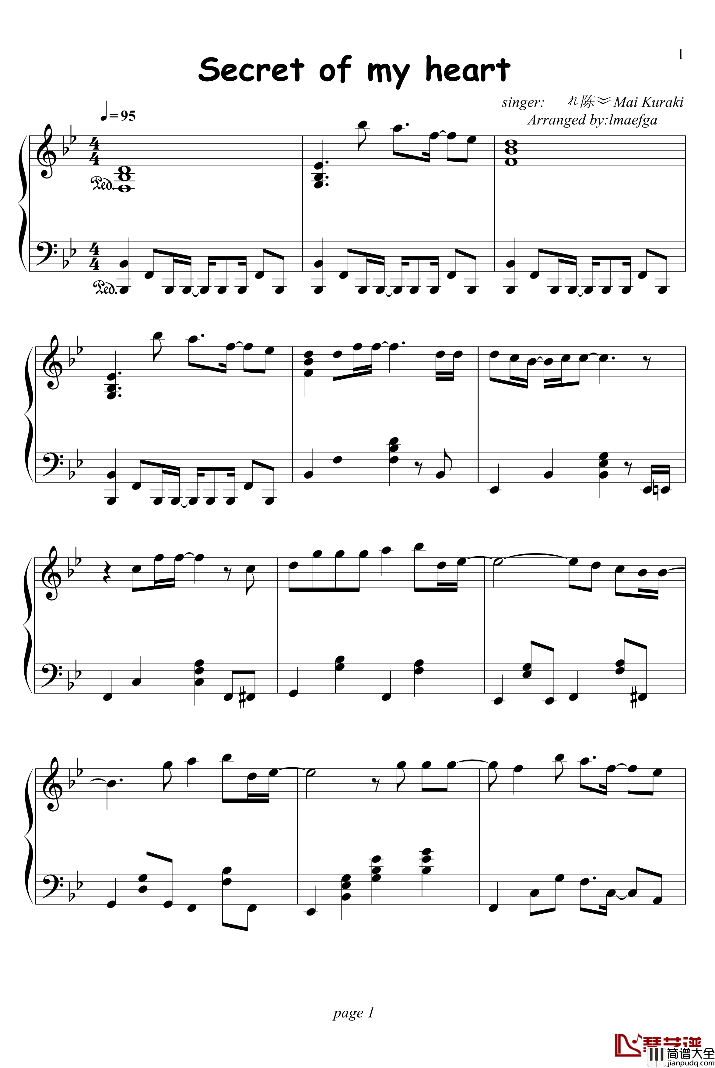 名偵探柯南片尾曲钢琴谱_Secret_of_my_heart_名侦探柯南