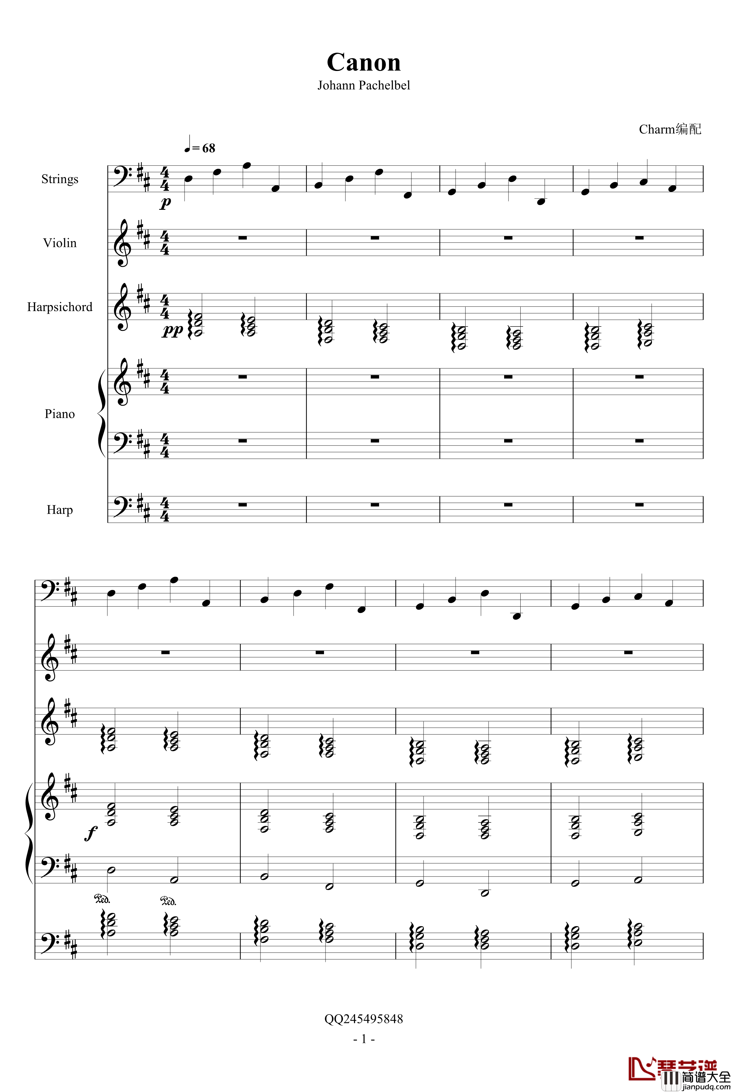 卡农钢琴谱_帕赫贝尔_Pachelbel