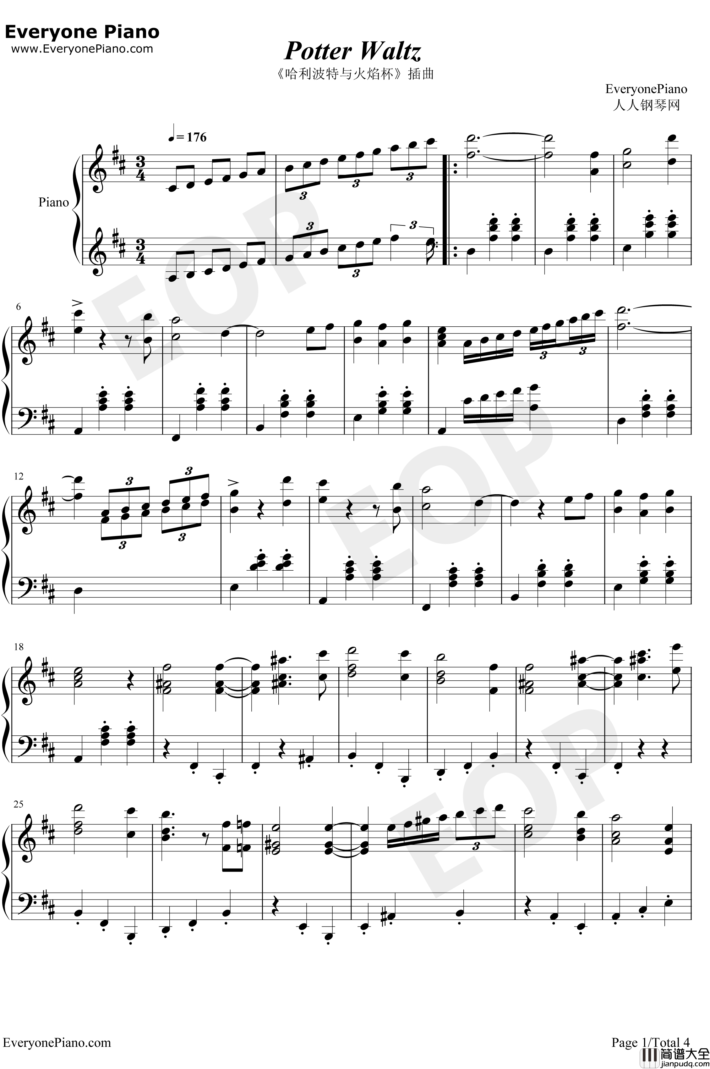 Potter_Waltz钢琴谱_PatrickDoyle_哈利波特与火焰杯OST
