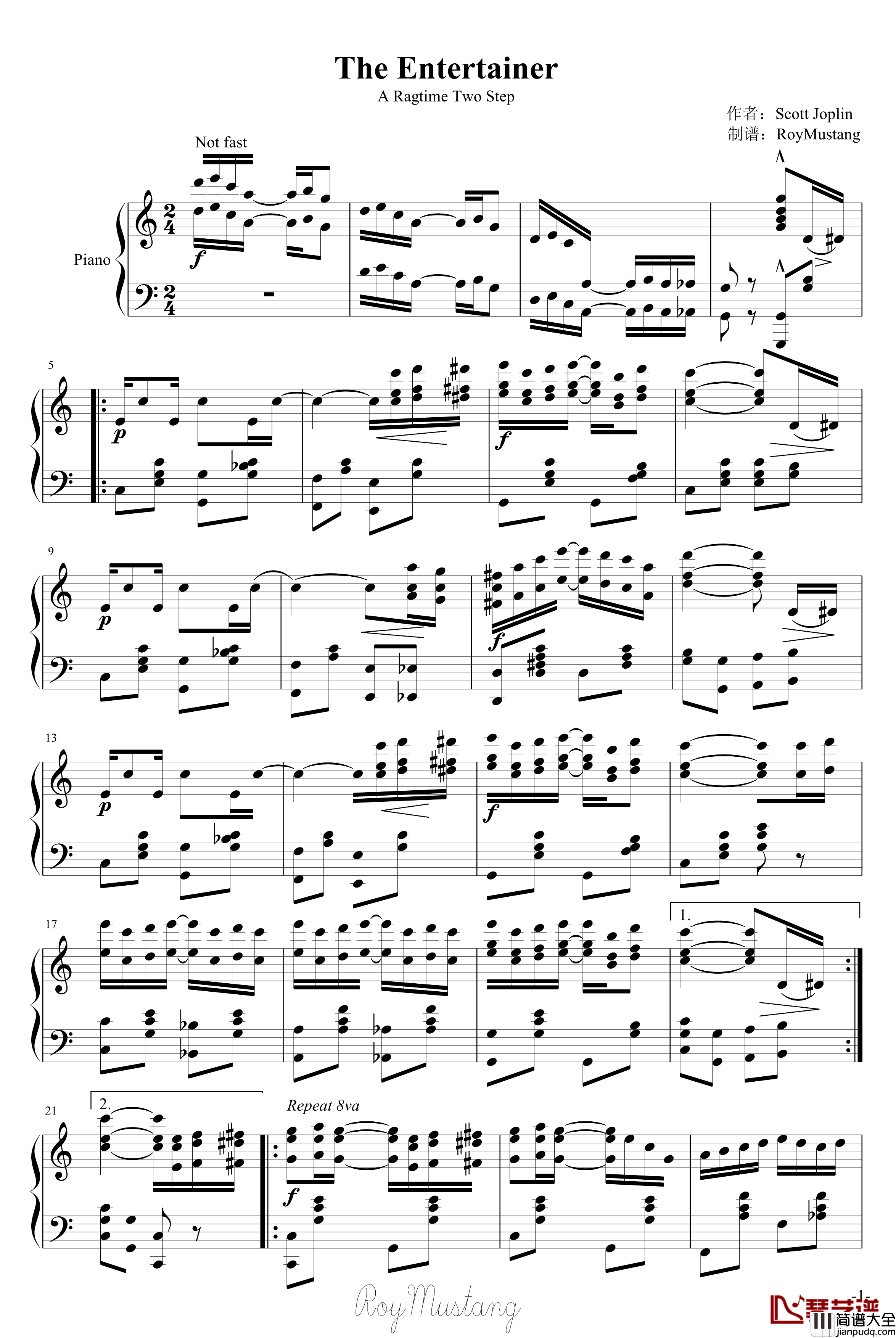 The_Entertainer钢琴谱_世界名曲