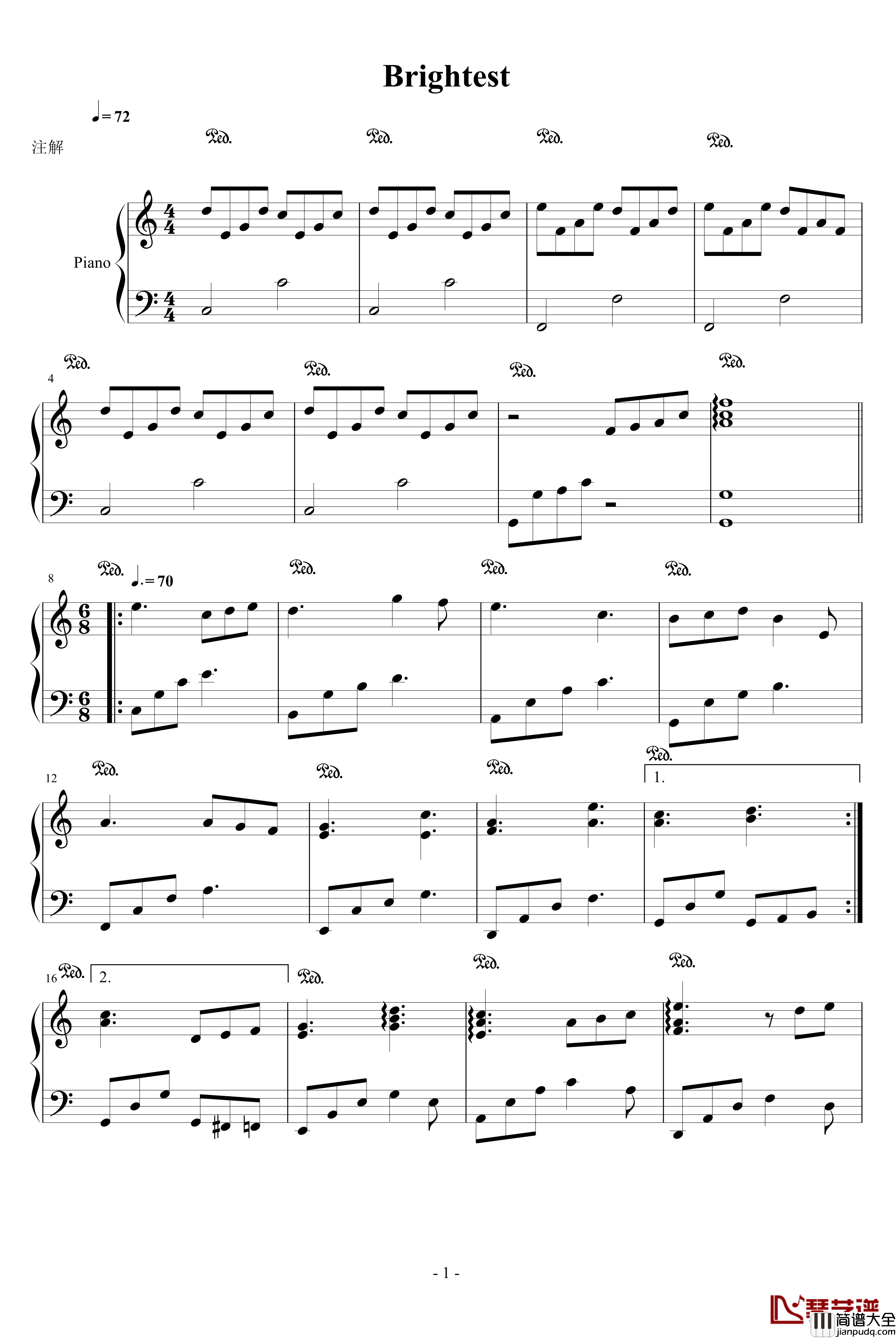 brightest钢琴谱_“神”里的插曲_影视