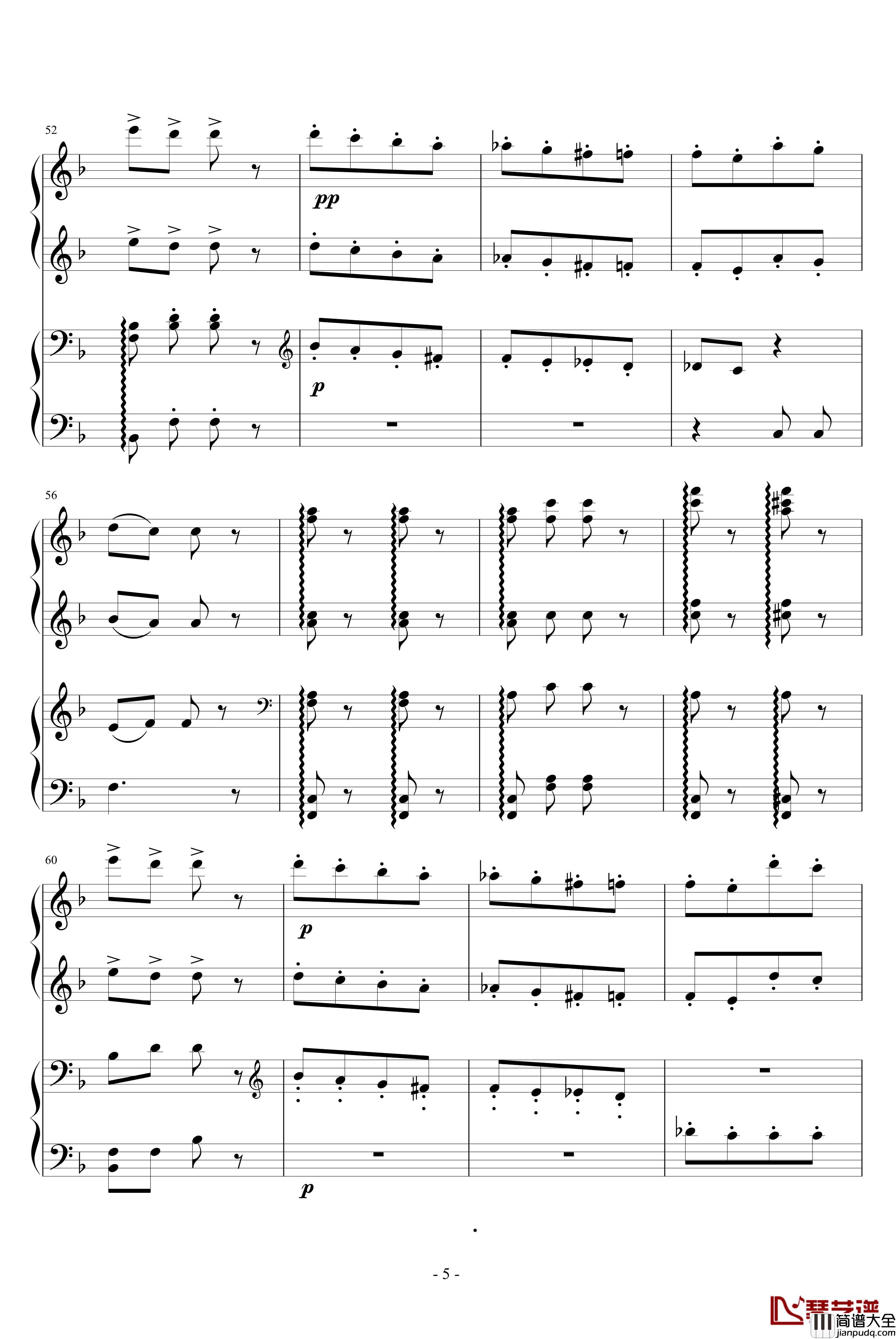 拨奏波尔卡舞曲钢琴谱_四手联弹_约翰·施特劳斯