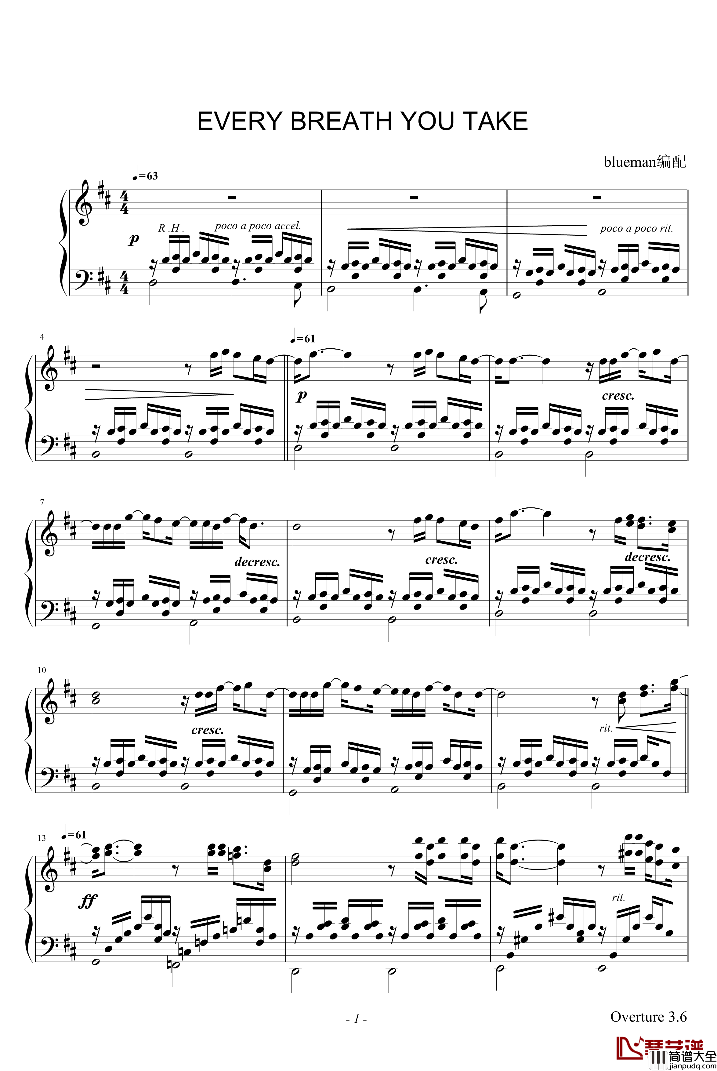Every_Breath_You_Take_Scala_Choir_钢琴谱
