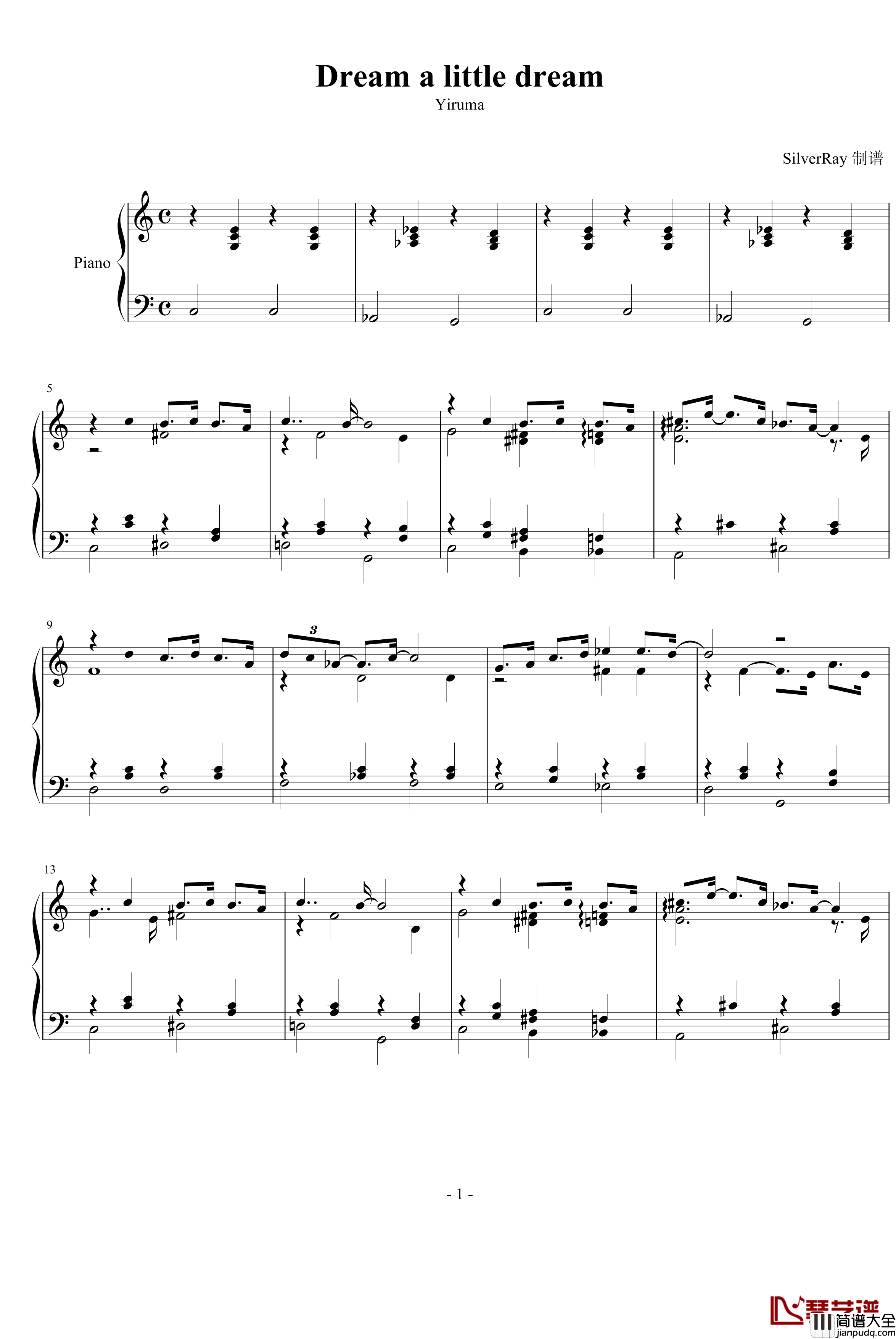 Dream_a_little_dream钢琴谱_Yiruma