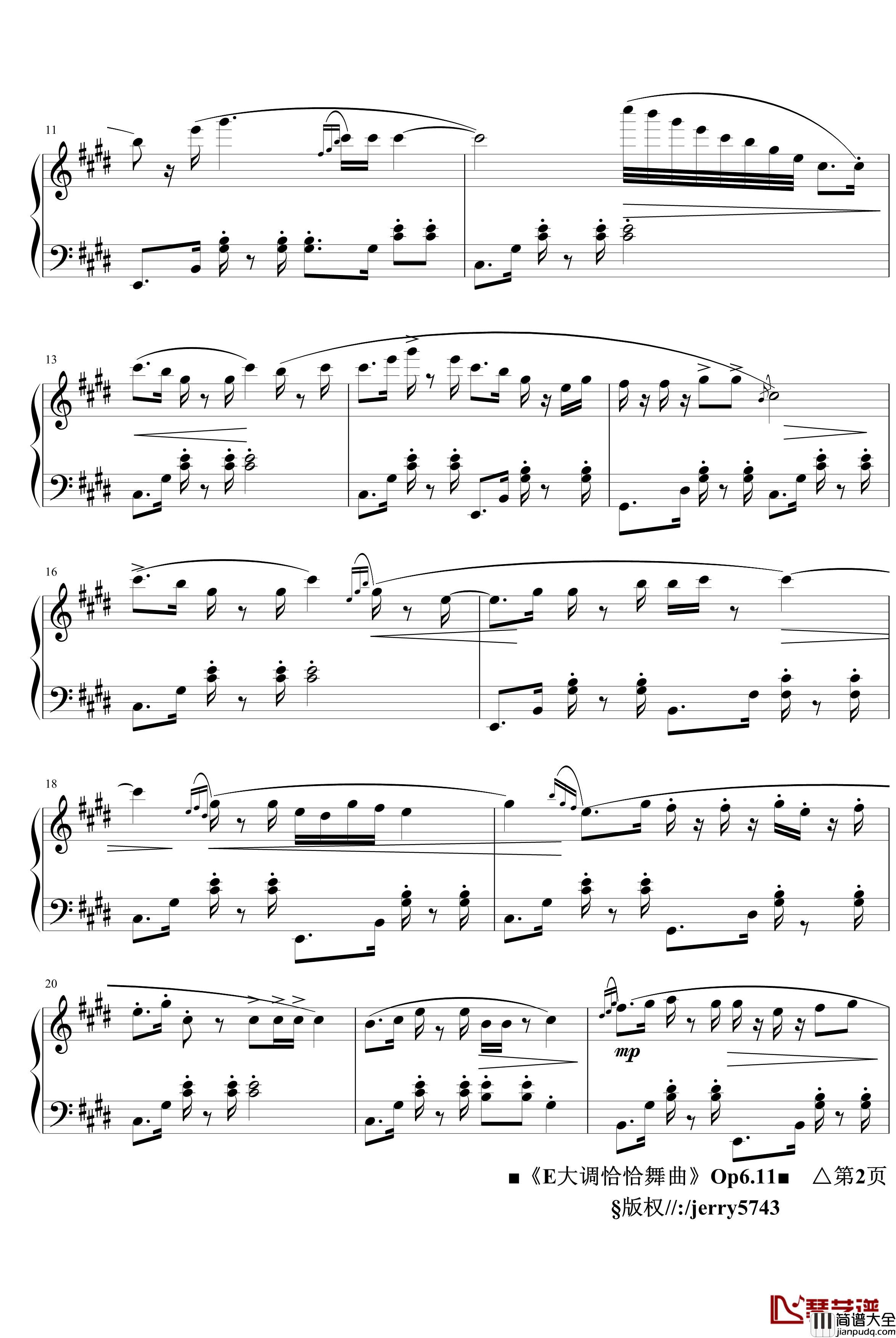 春清月钢琴谱_E大调恰恰舞曲_Op6.11_jerry5743