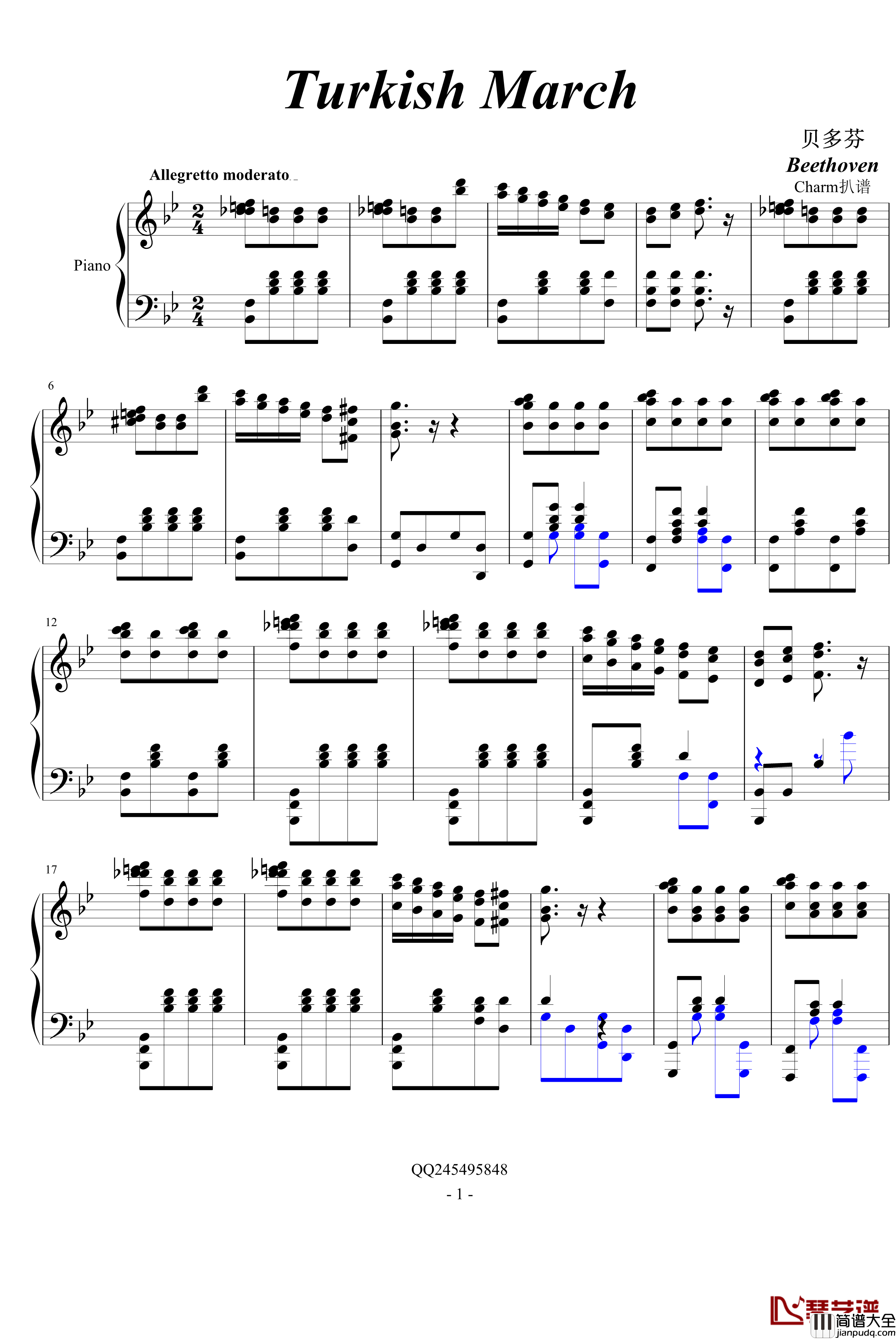 土耳其进行曲钢琴谱_老贝原版_贝多芬_beethoven