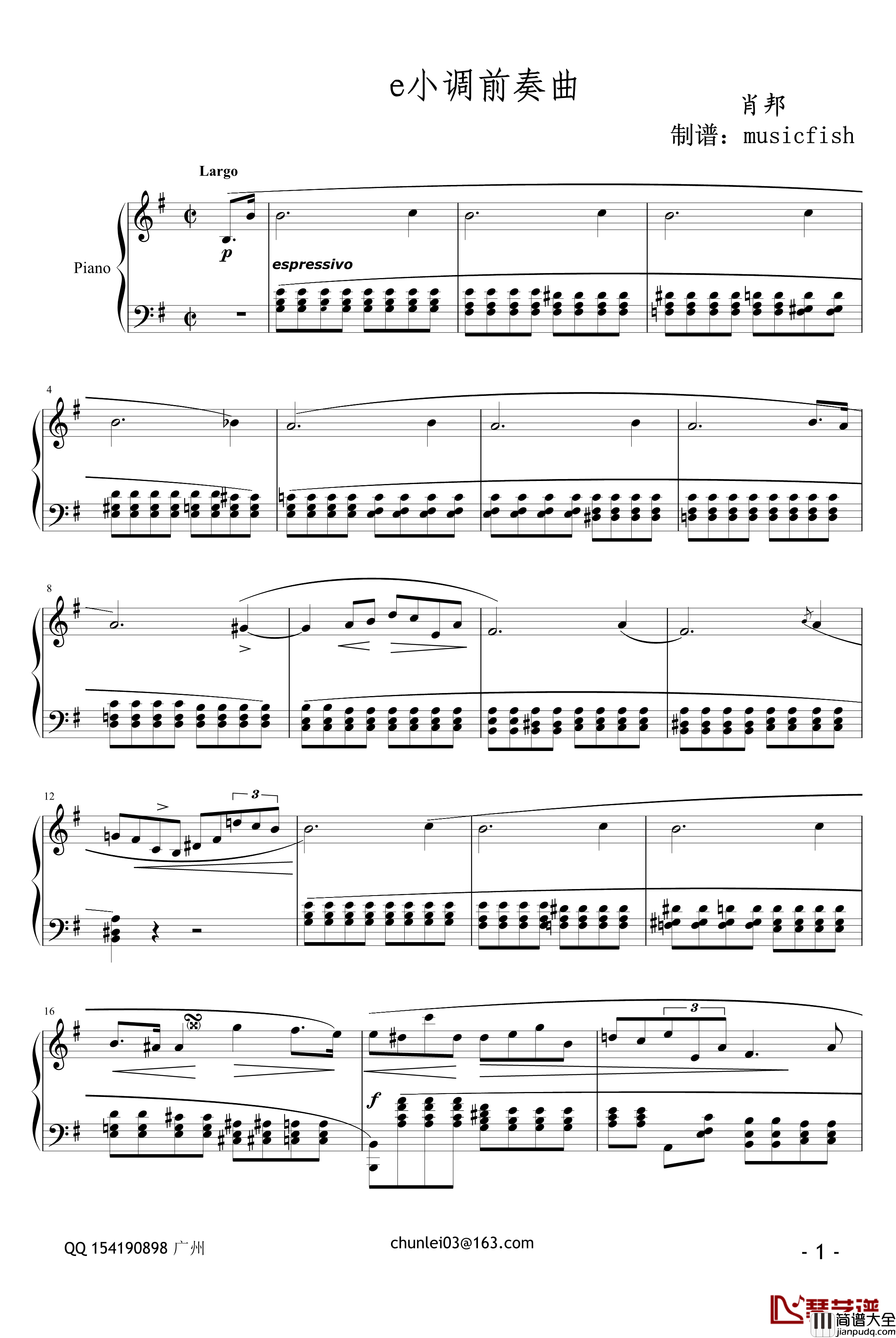 e小调前奏曲钢琴谱_肖邦_chopin