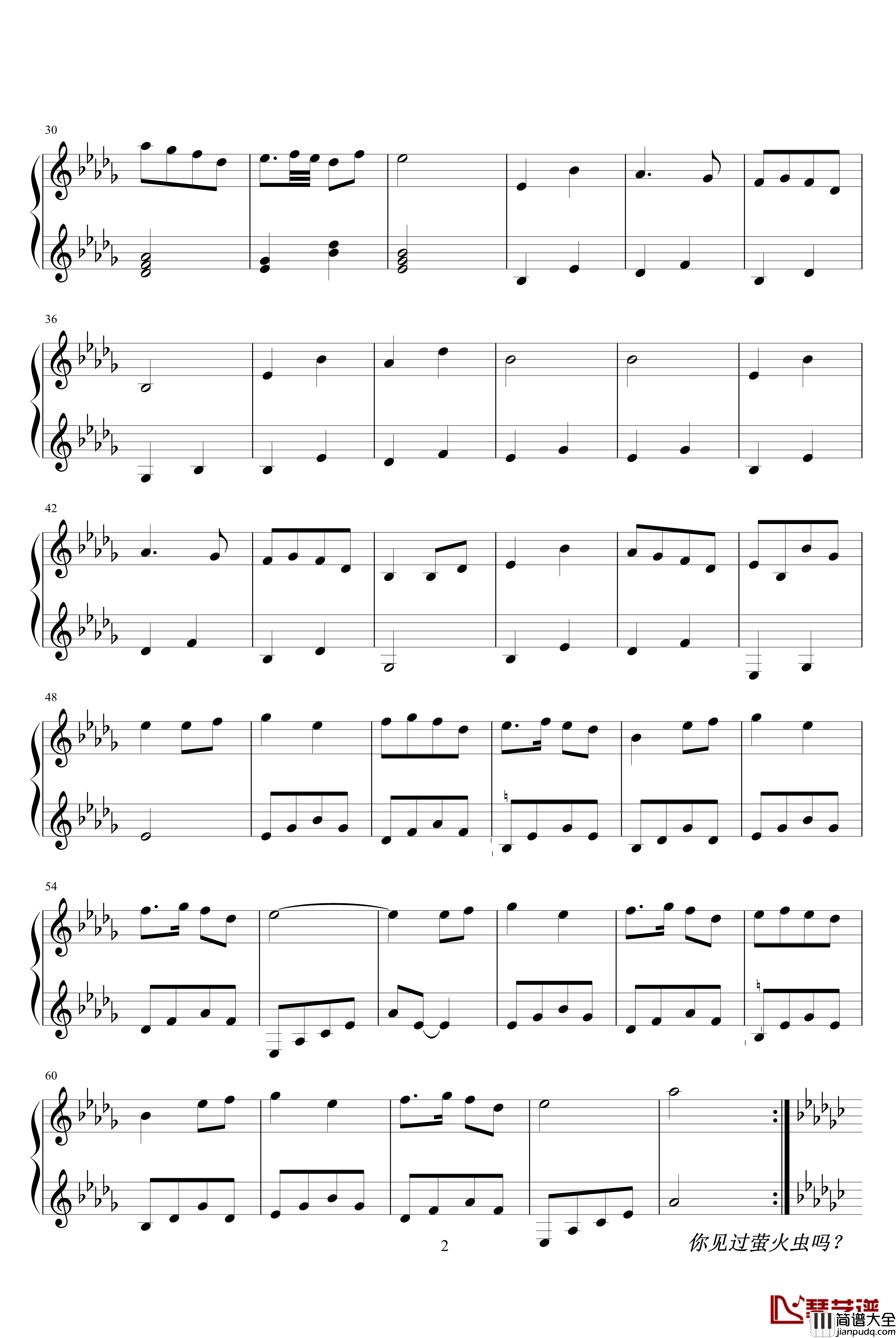 萤火虫之舞钢琴谱_世界名曲