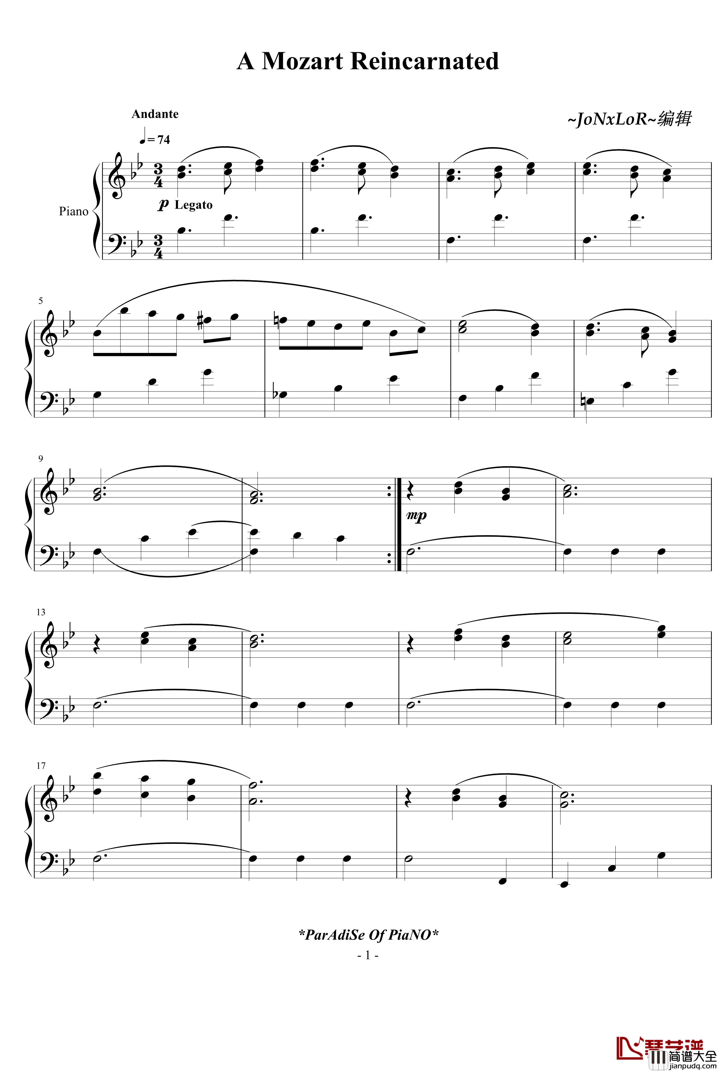 A_Mozart_Reincarnated钢琴谱_莫扎特