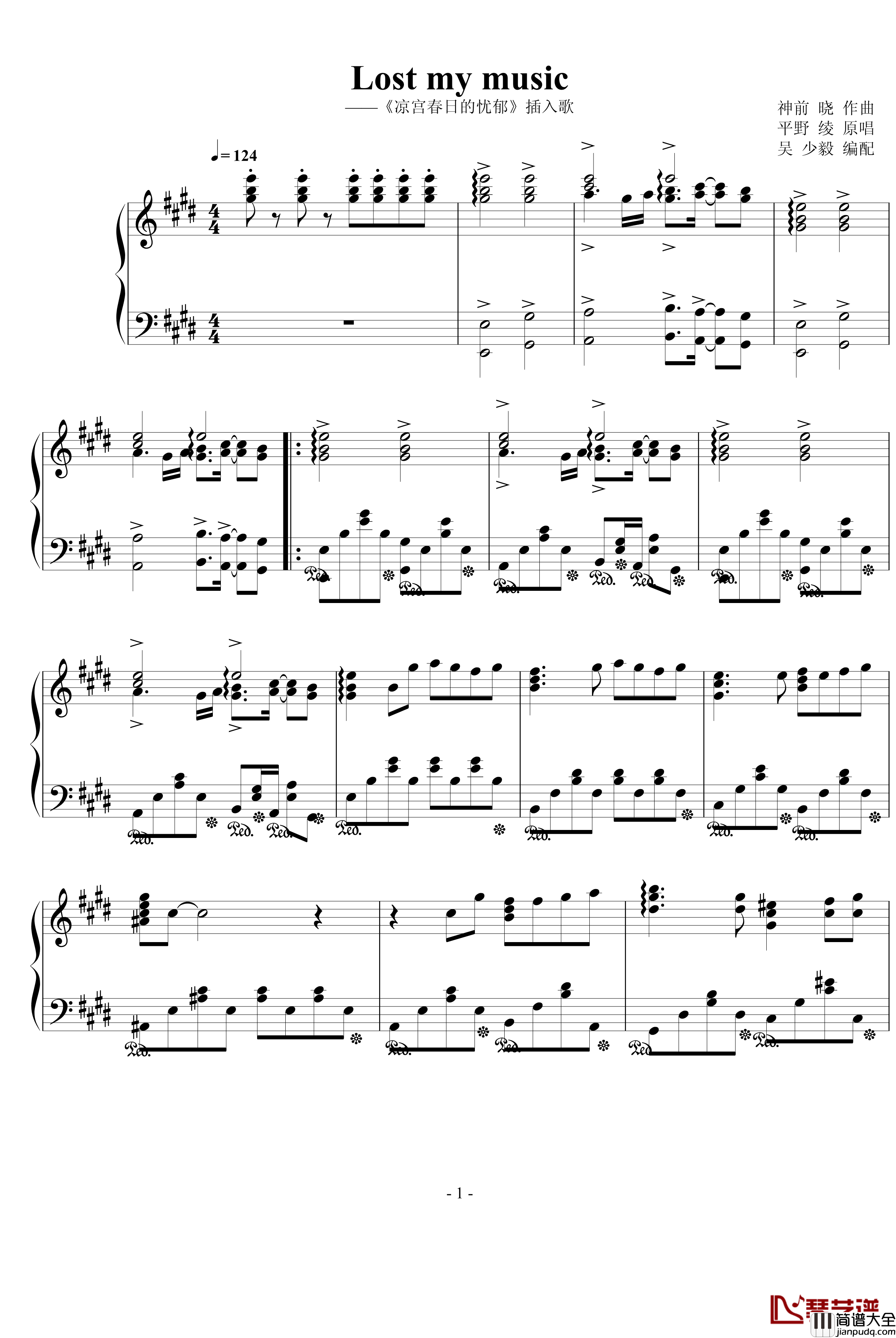 lost_my_music钢琴谱_动漫影视