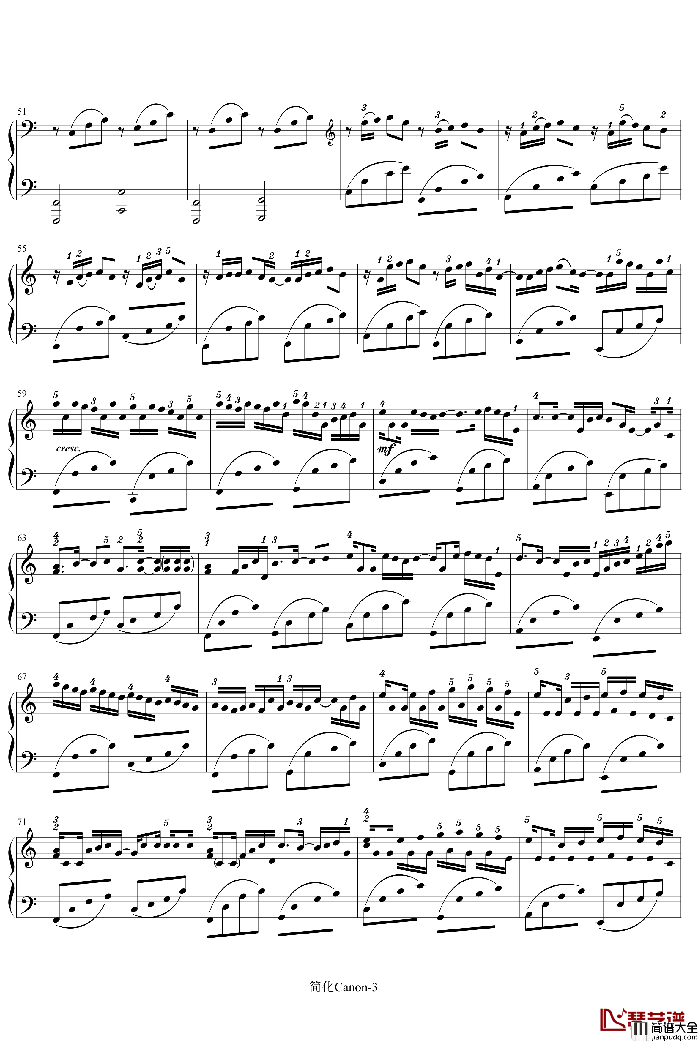 卡农_寒风钢琴谱_简化版_帕赫贝尔_Pachelbel