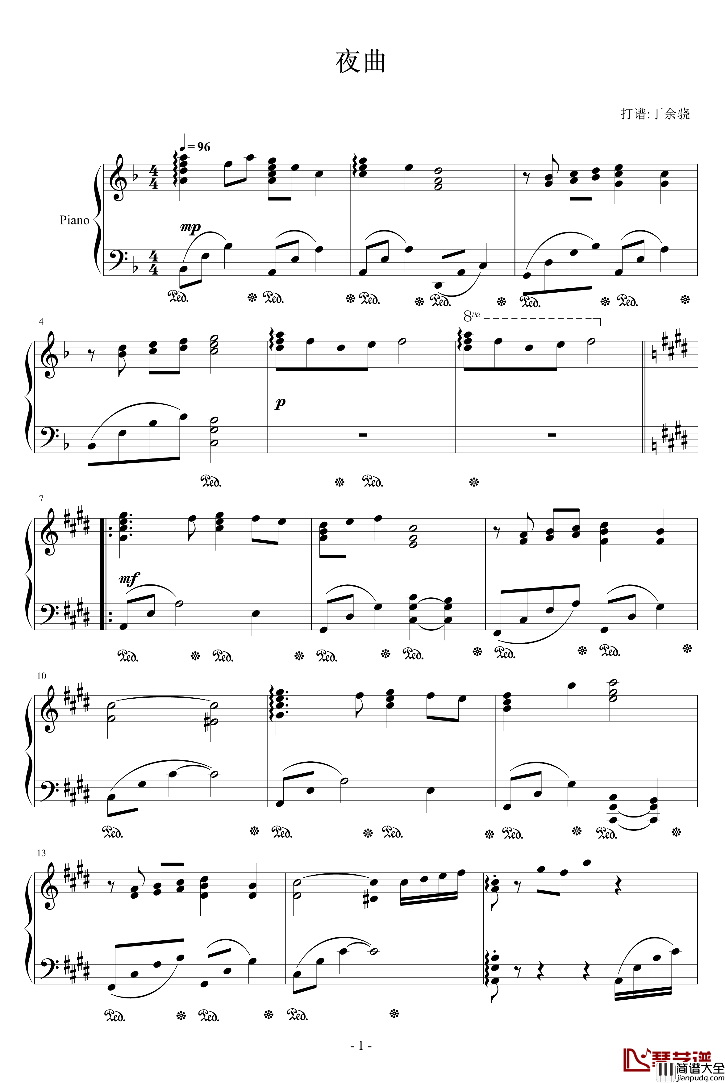 夜曲钢琴谱_Castlevania_动漫影视