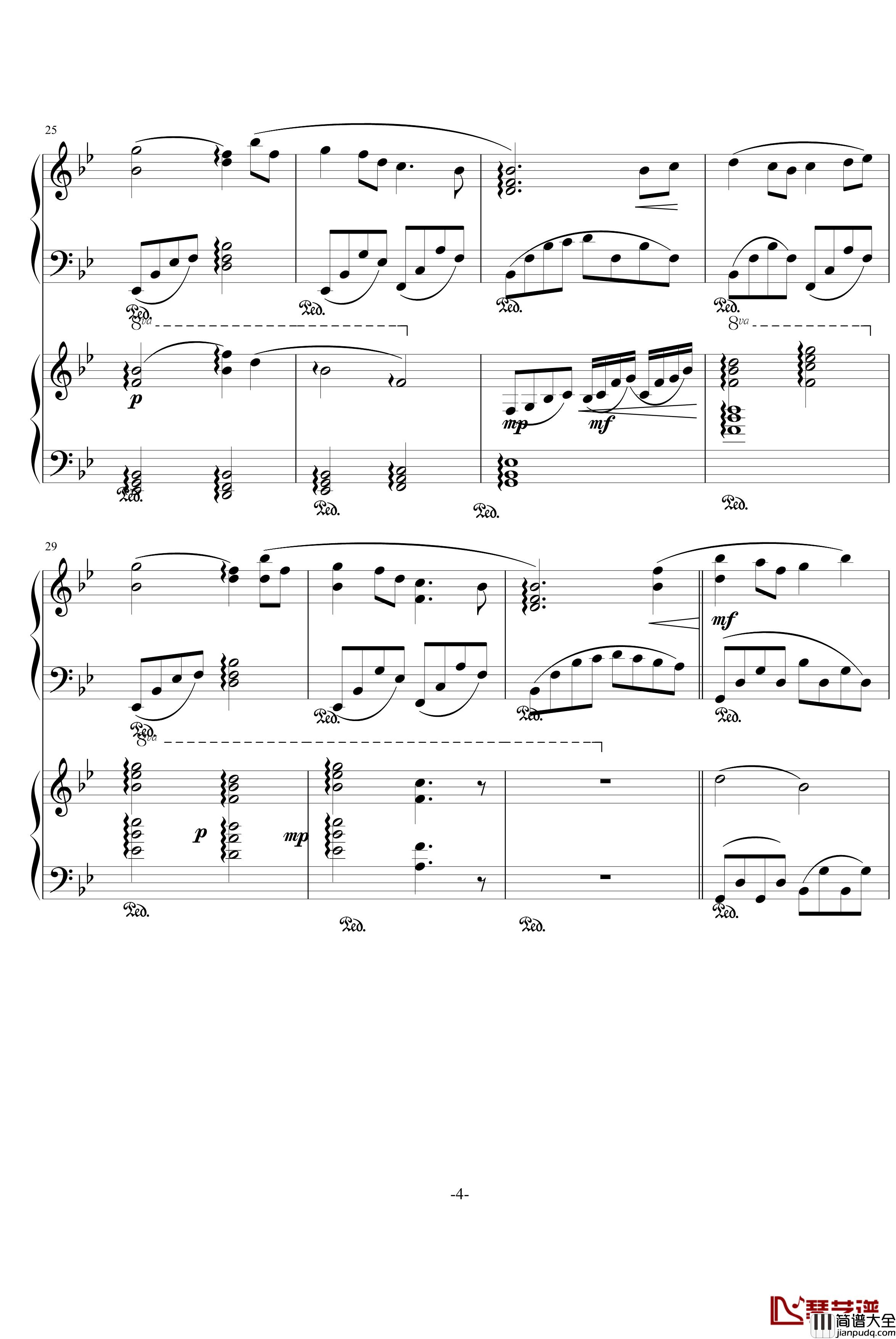 小夜曲钢琴谱_双_班得瑞_Bandari