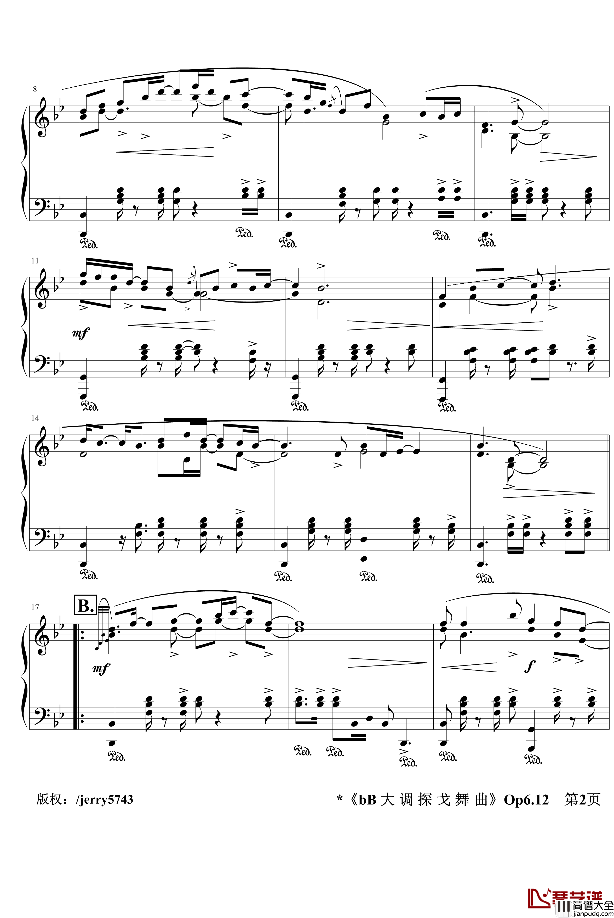 宜春令钢琴谱_bB大调探戈舞曲Op6.12_中国风_jerry5743