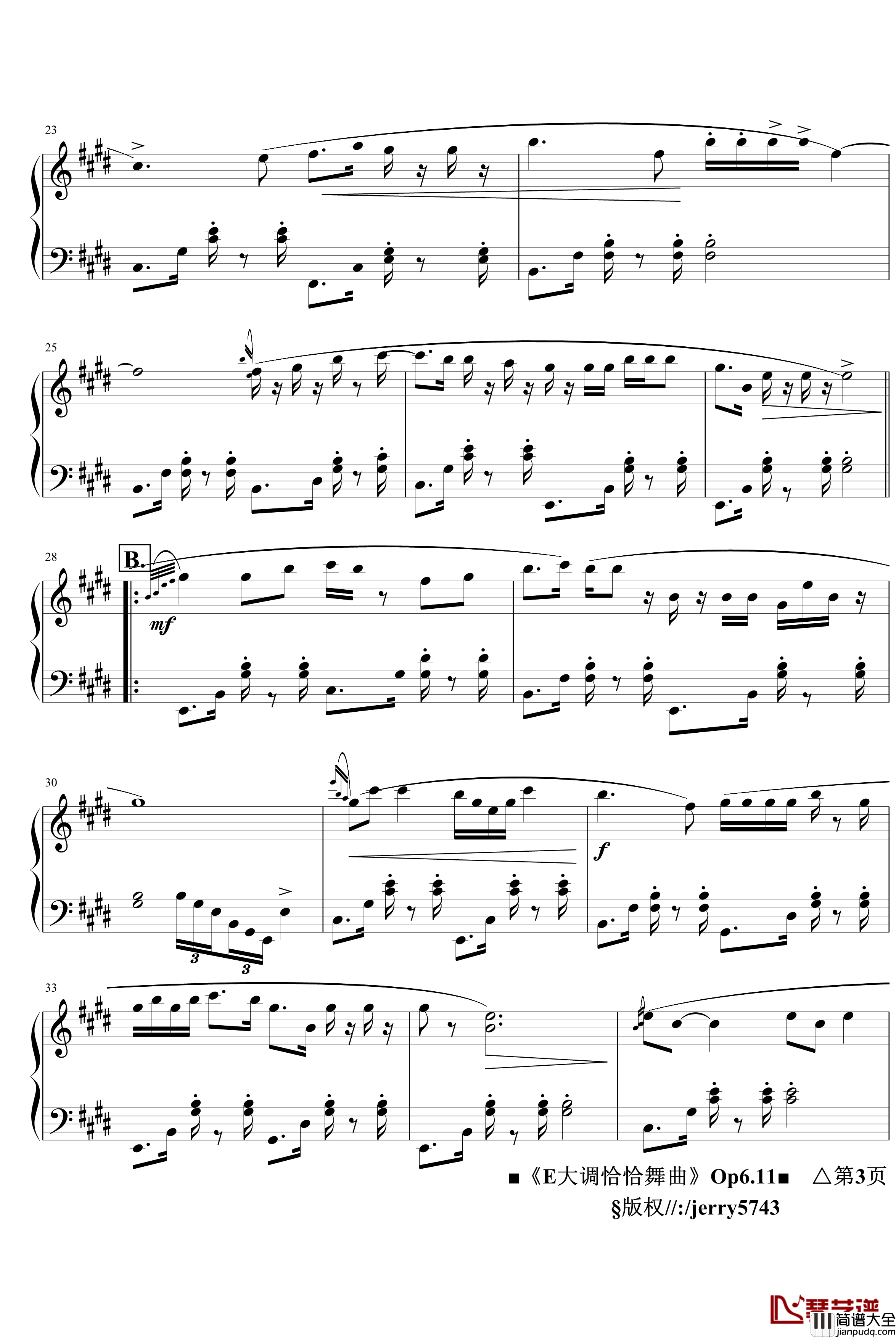 春清月钢琴谱_E大调恰恰舞曲_Op6.11_jerry5743