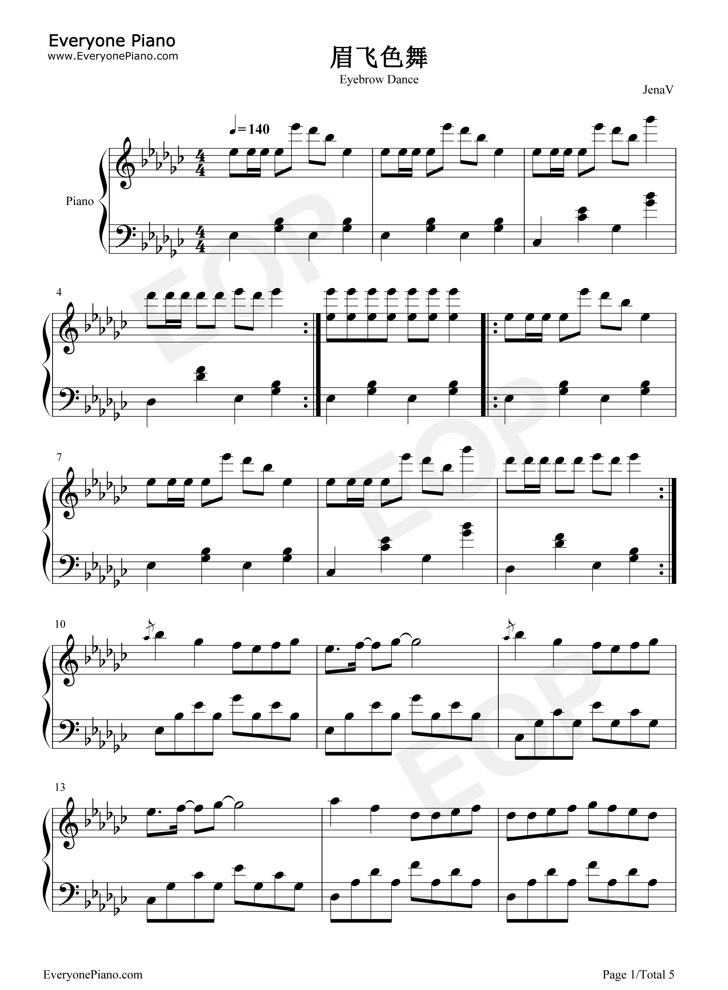 眉飞色舞钢琴谱_郑秀文