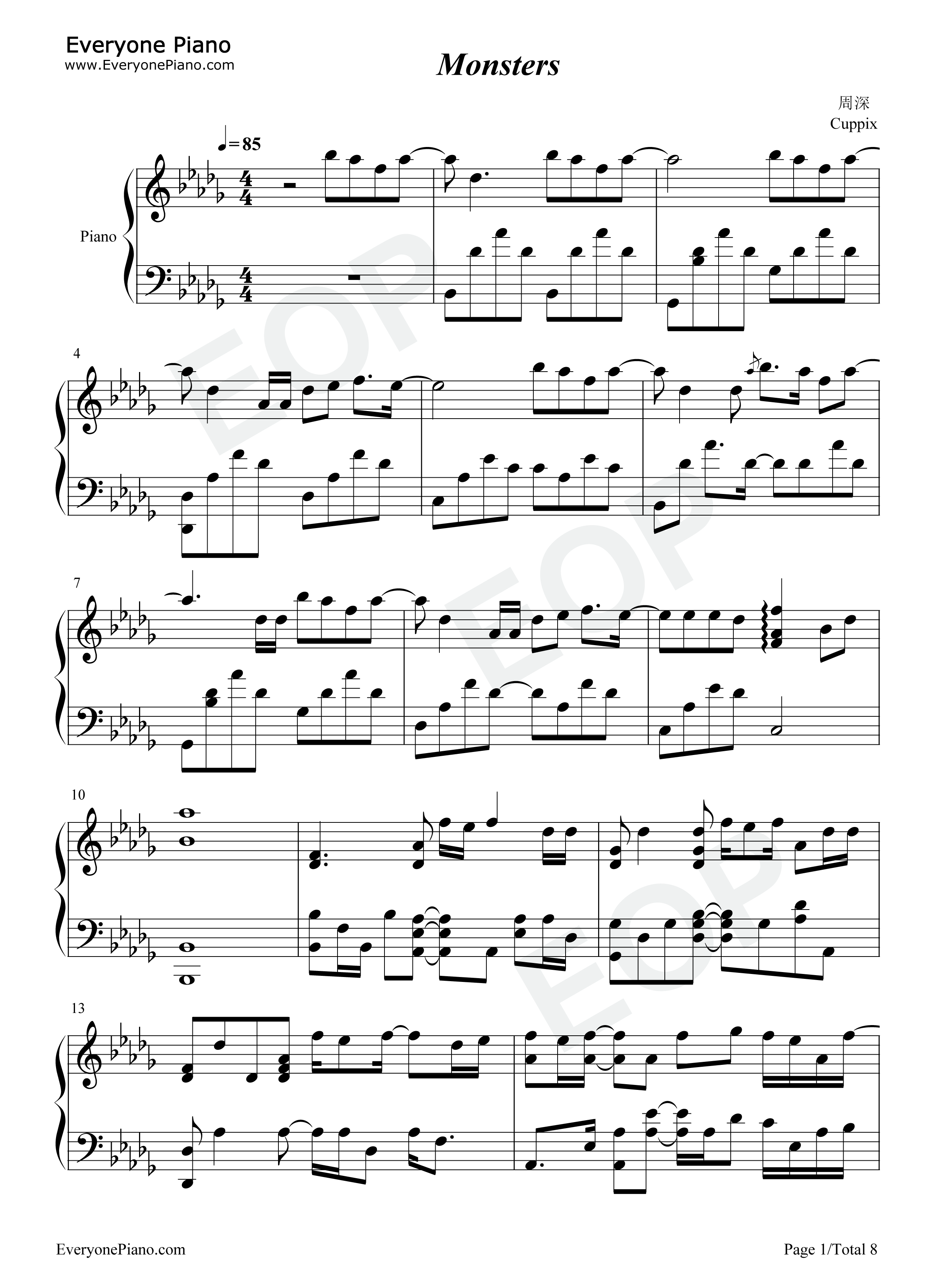 Monsters钢琴谱_周深_Katie_Sky