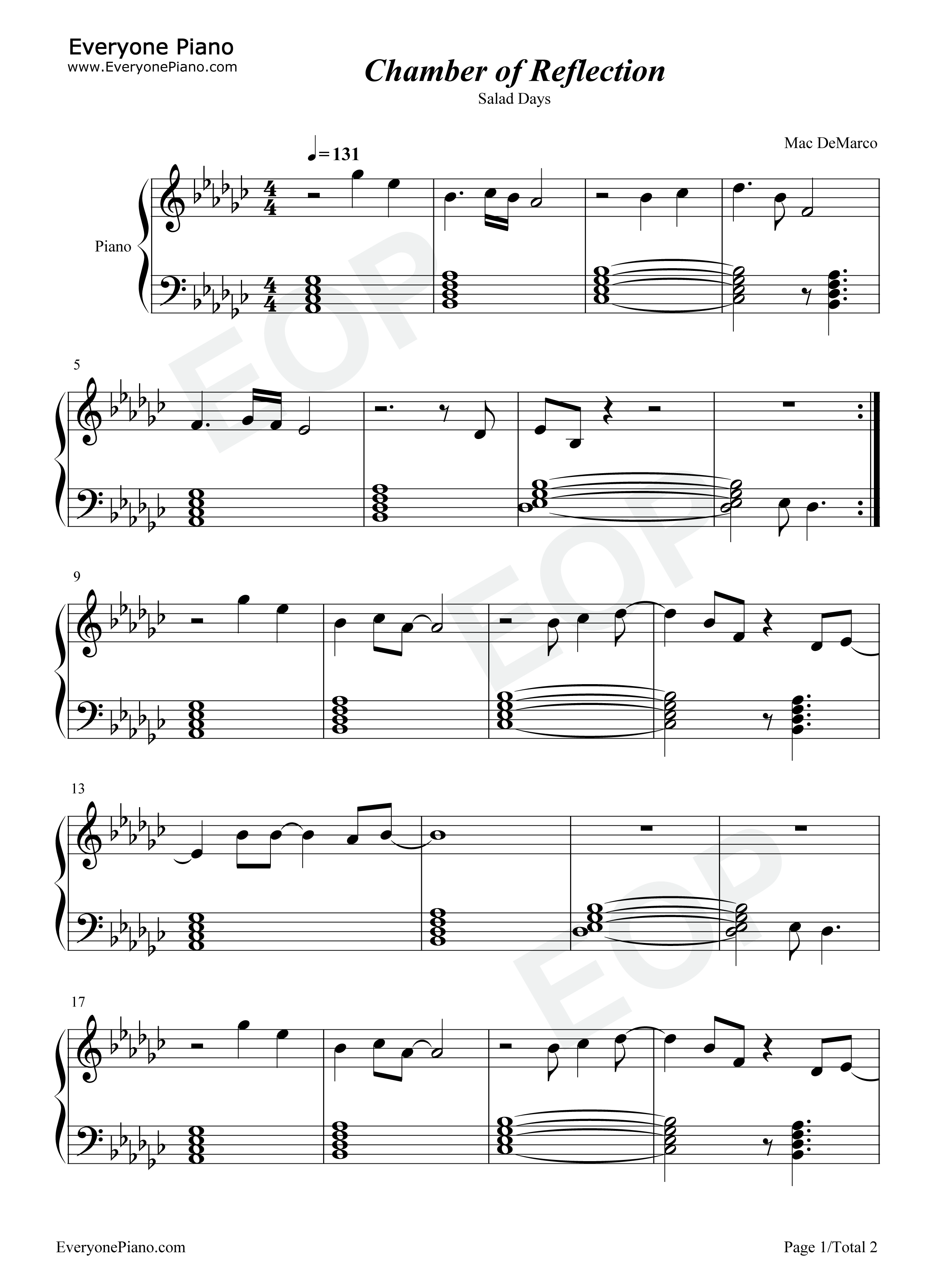 Chamber_of_Reflection钢琴谱_Mac_DeMarco