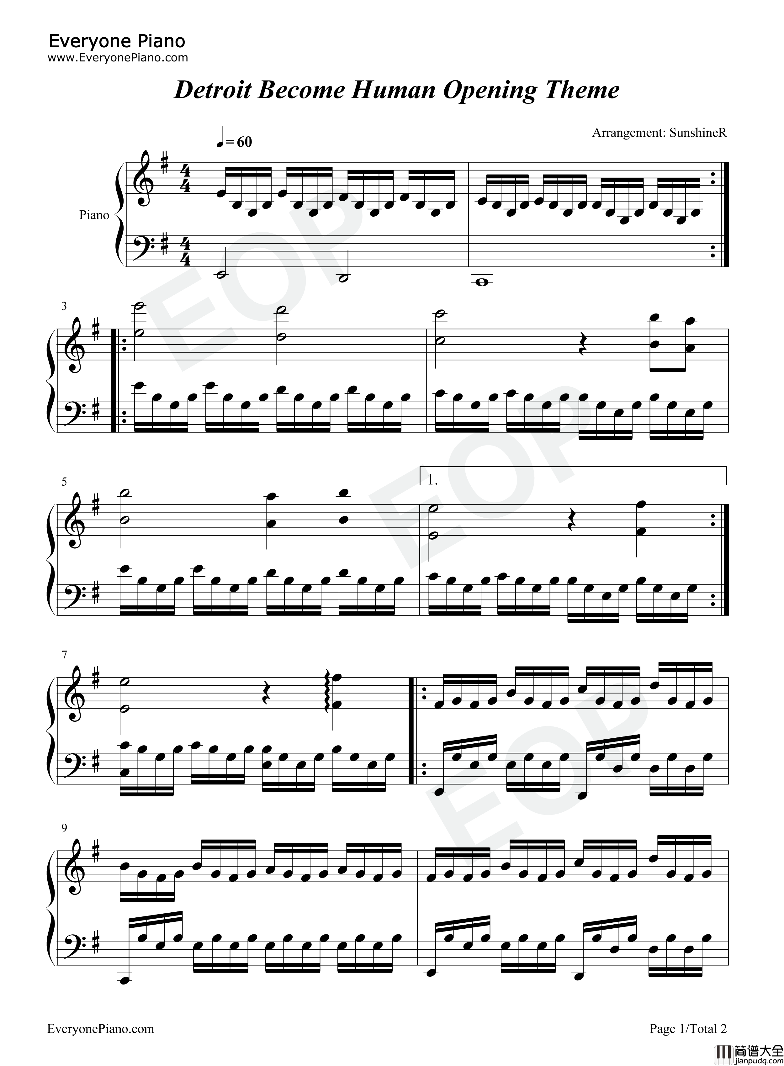 底特律化身为人开场曲钢琴谱_Philip_Sheppard_Nima_Fakhrara_John_Paesano