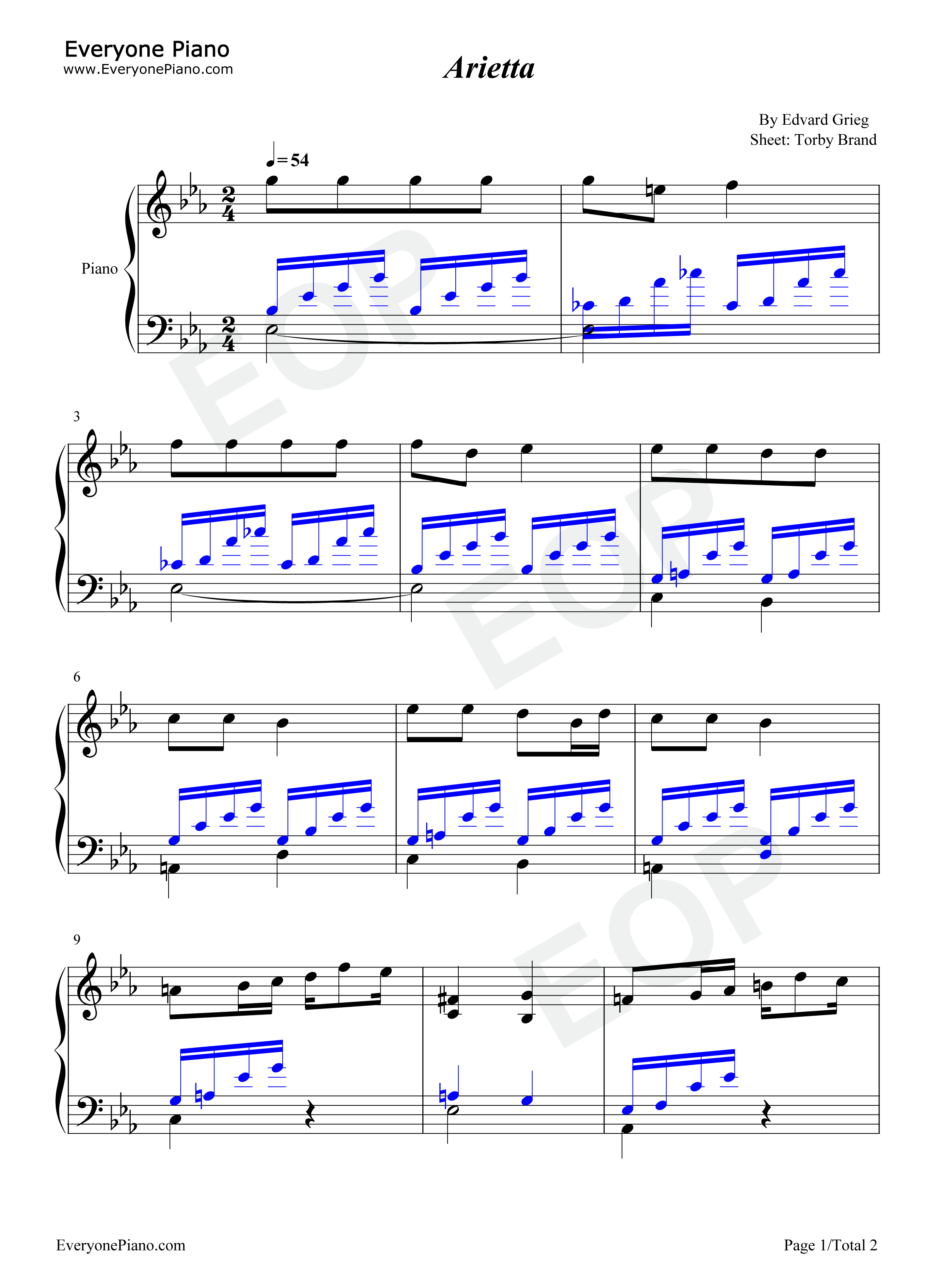 小咏叹调钢琴谱_Edvard_Grieg_爱德华·格里格