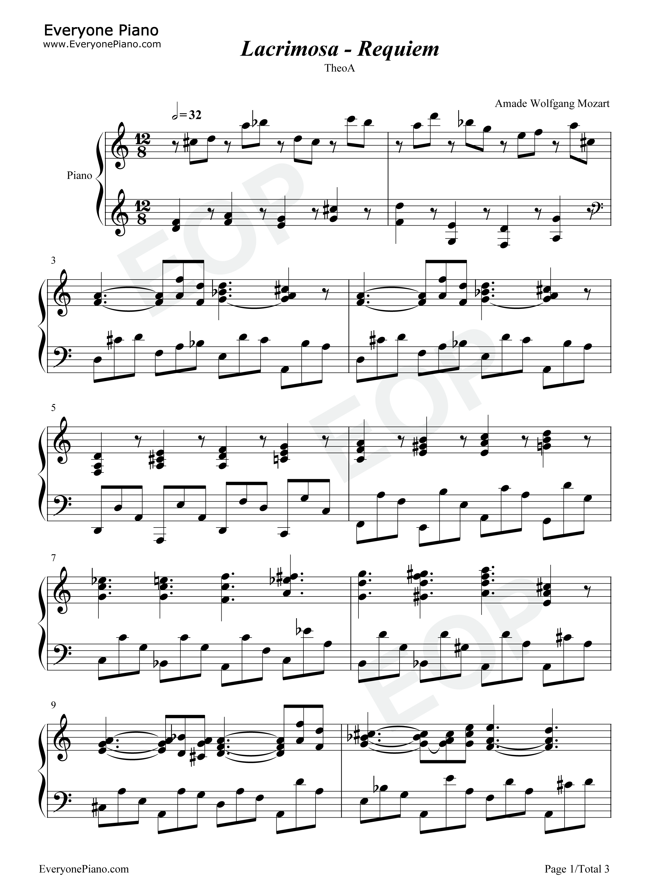 安魂曲钢琴谱_莫扎特