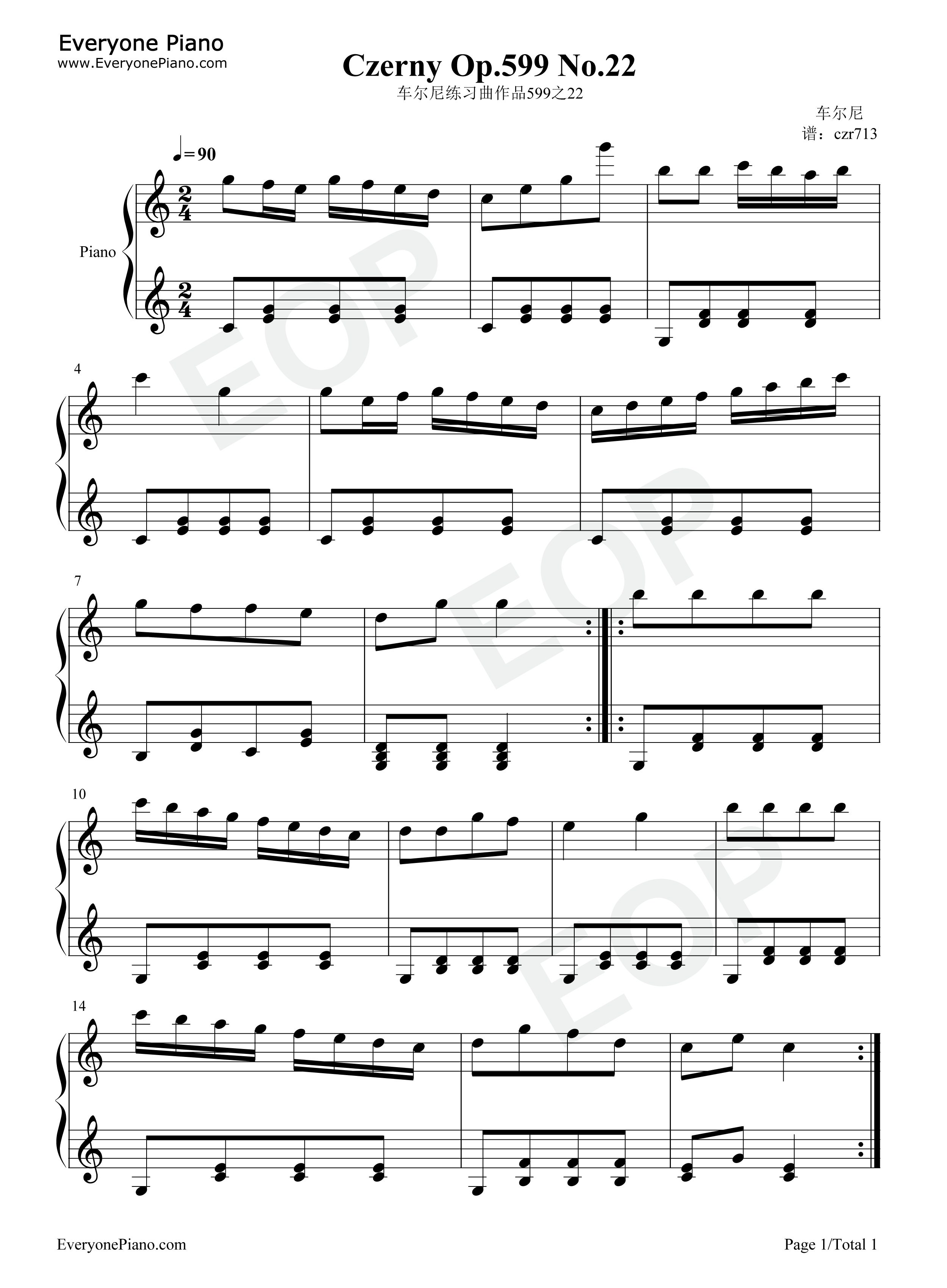 车尔尼练习曲作品599钢琴谱_车尔尼
