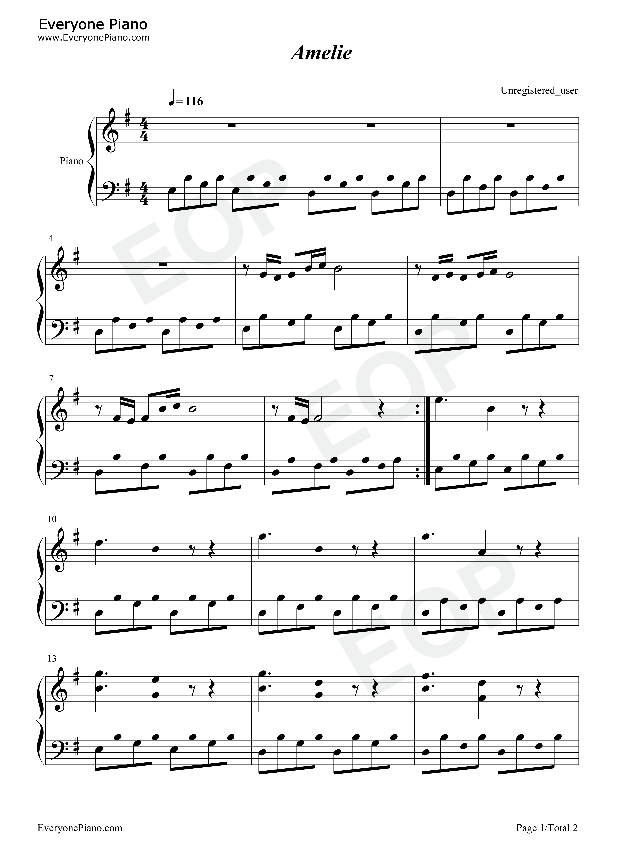Amelie钢琴谱_Yann_Tiersen